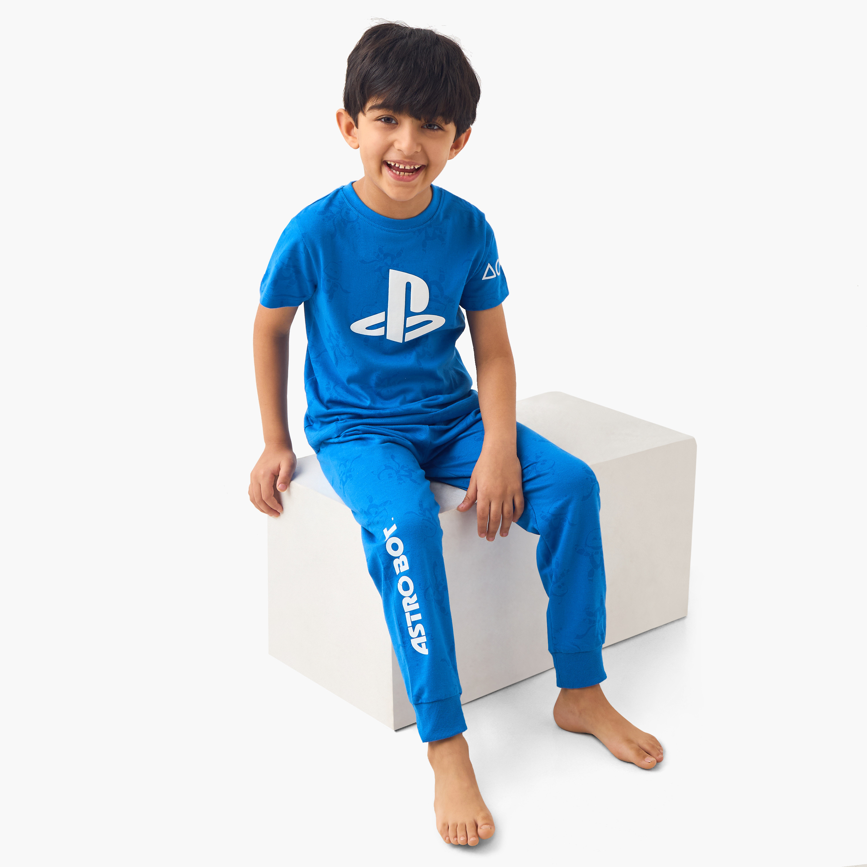PlayStation Logo Print T-shirt and Pyjama Set-boys-clothing-nightwear-image-1