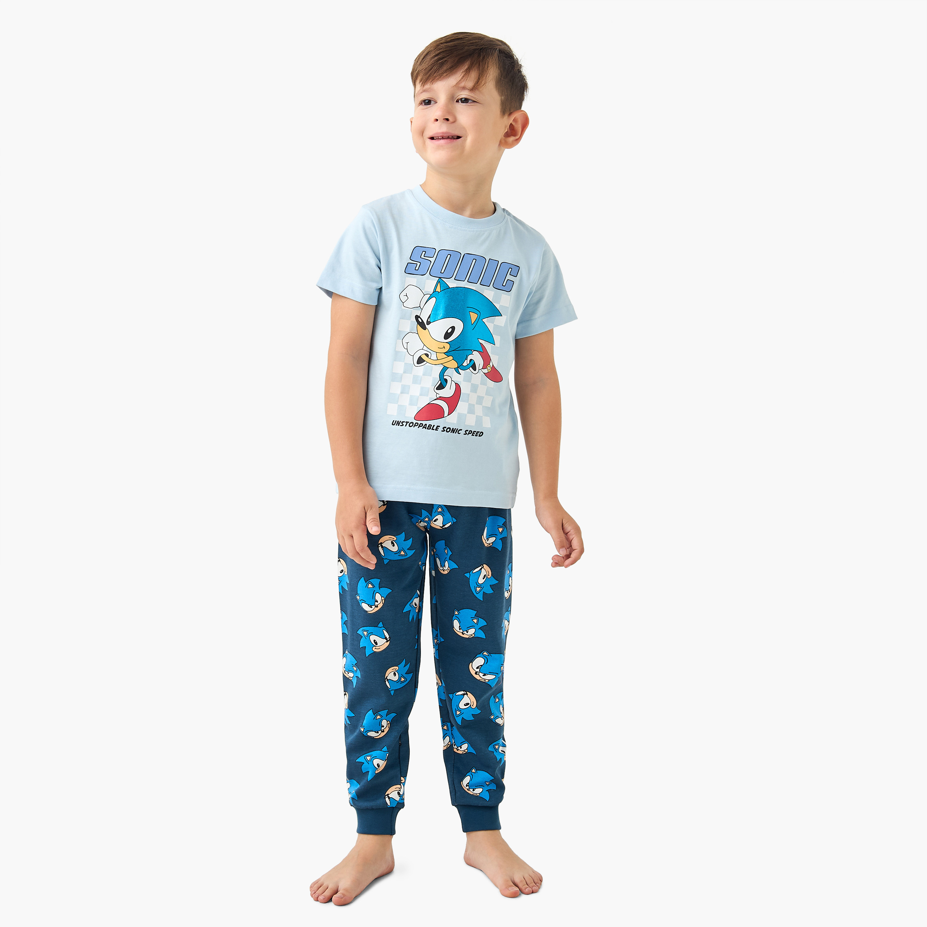 Sonic The Hedgehog Print T-shirt and Pyjama Set-boys-clothing-nightwear-image-1