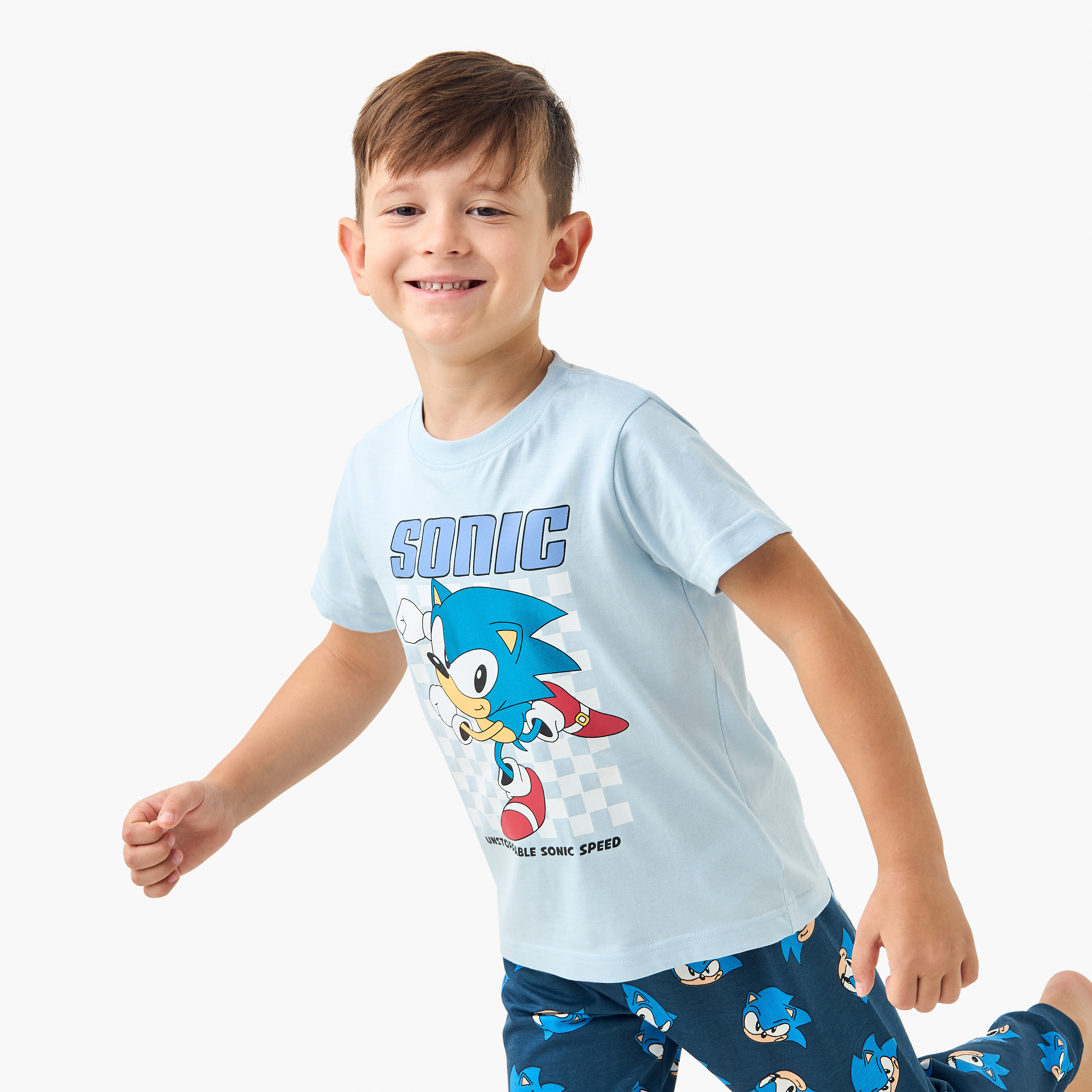 Sonic The Hedgehog Print T-shirt and Pyjama Set-boys-clothing-nightwear-image-2