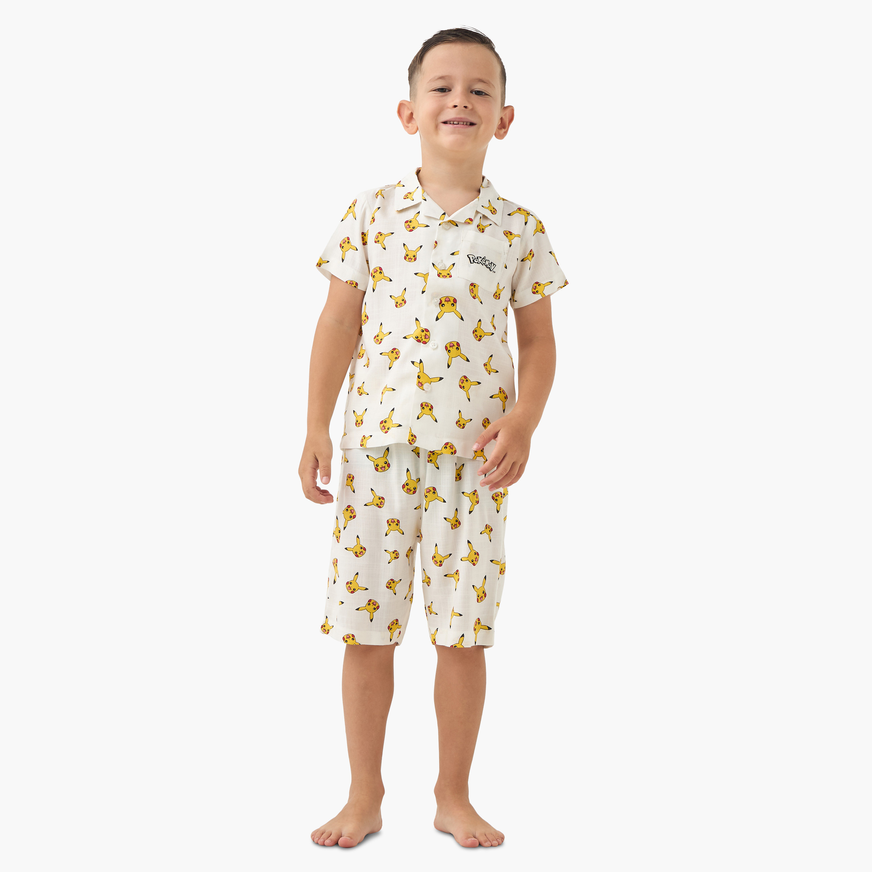 Pokemon All-Over Pikachu Print Shirt and Shorts Set-boys-clothing-nightwear-image-1