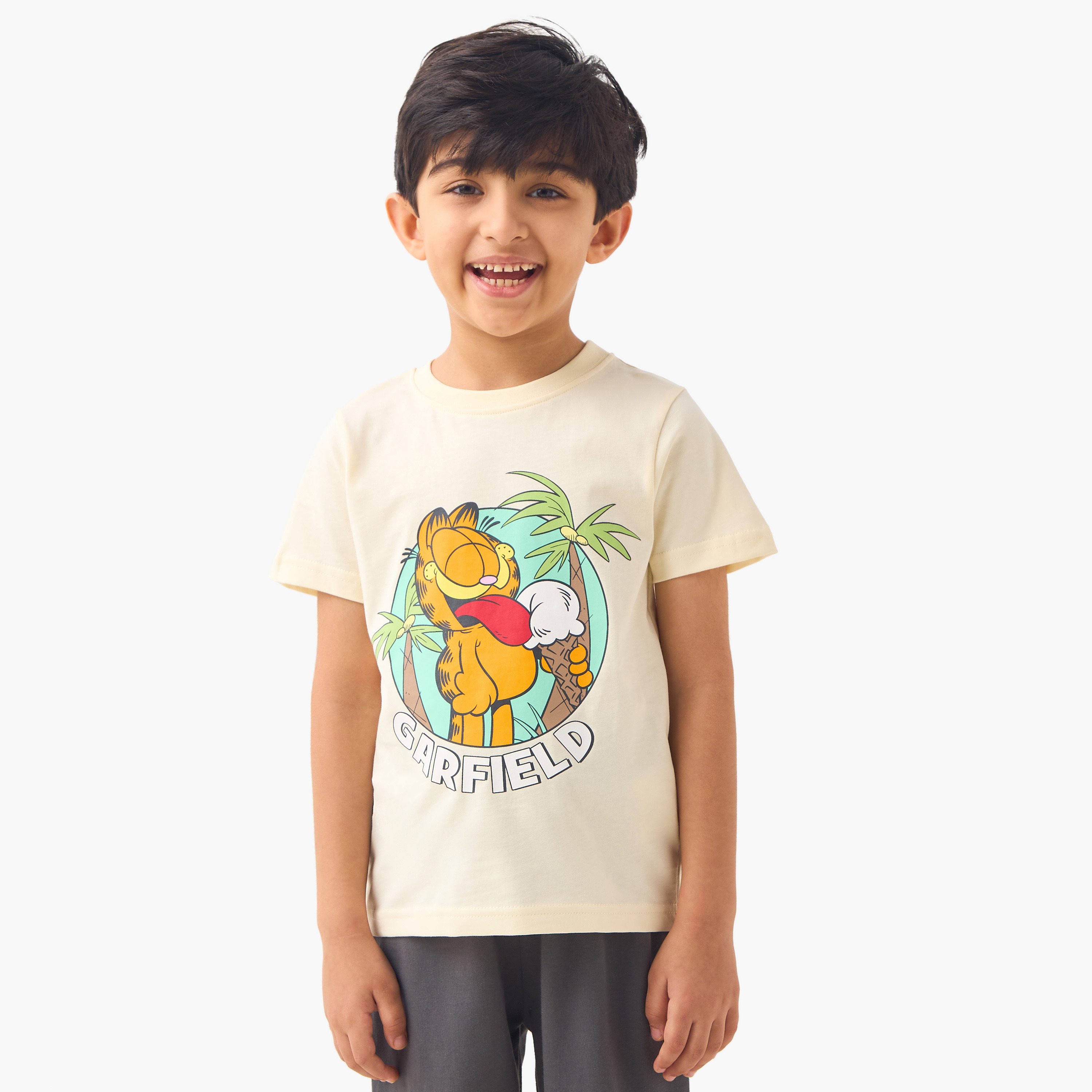 Garfield Print T-shirt and Pyjama Set-boys-clothing-nightwear-image-2