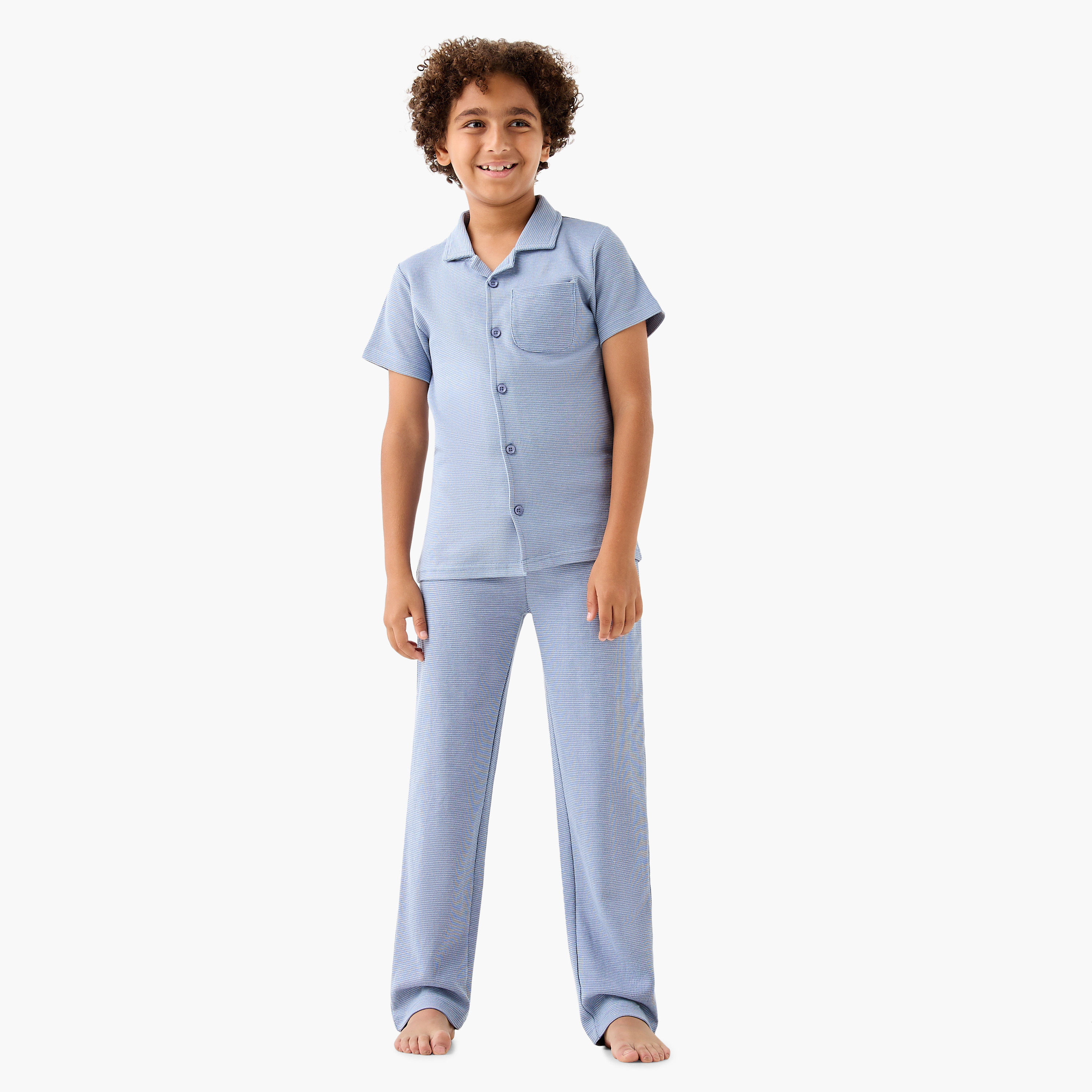 Juniors Textured Shirt and Pyjama Set-boys-clothing-nightwear-image-1