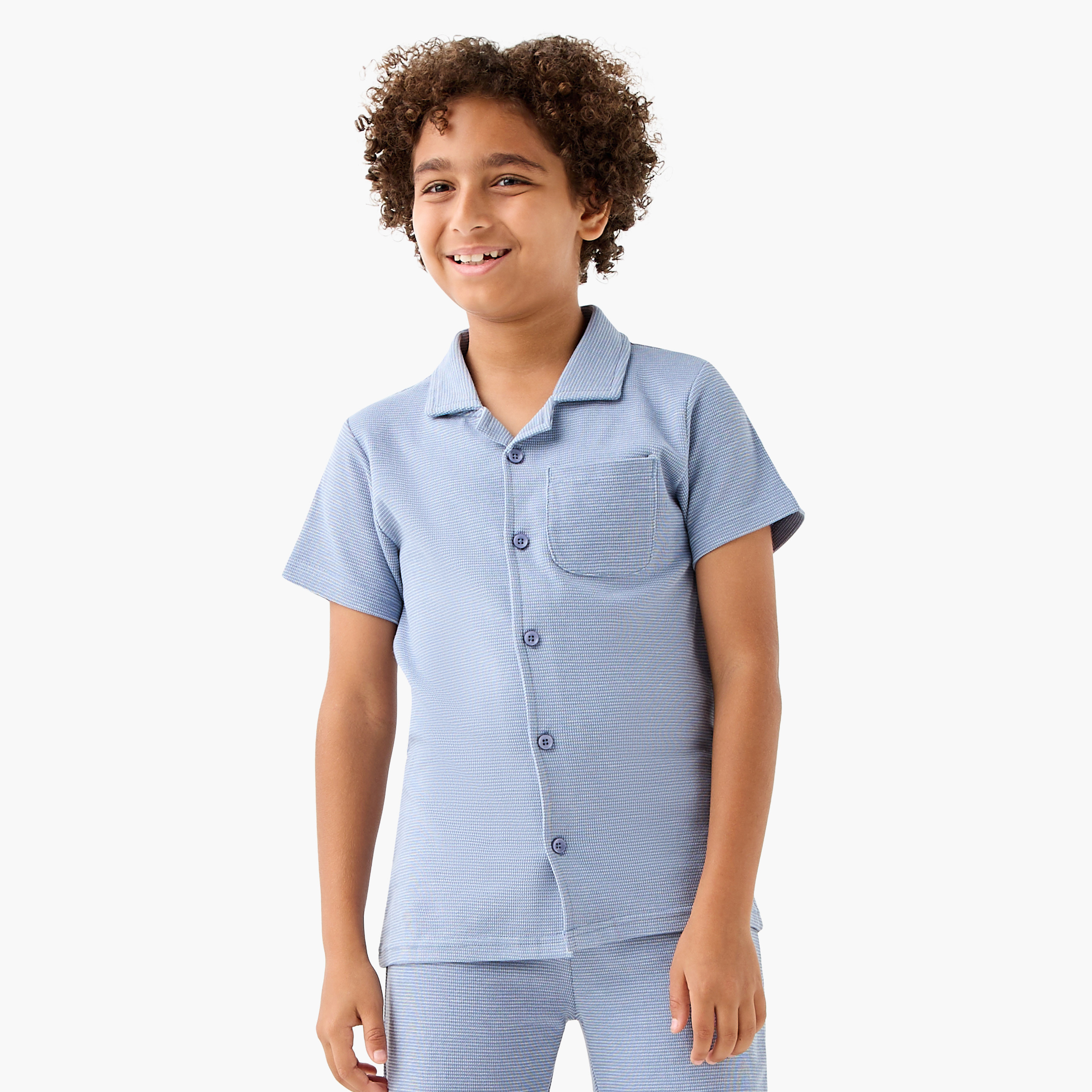 Juniors Textured Shirt and Pyjama Set-boys-clothing-nightwear-image-2