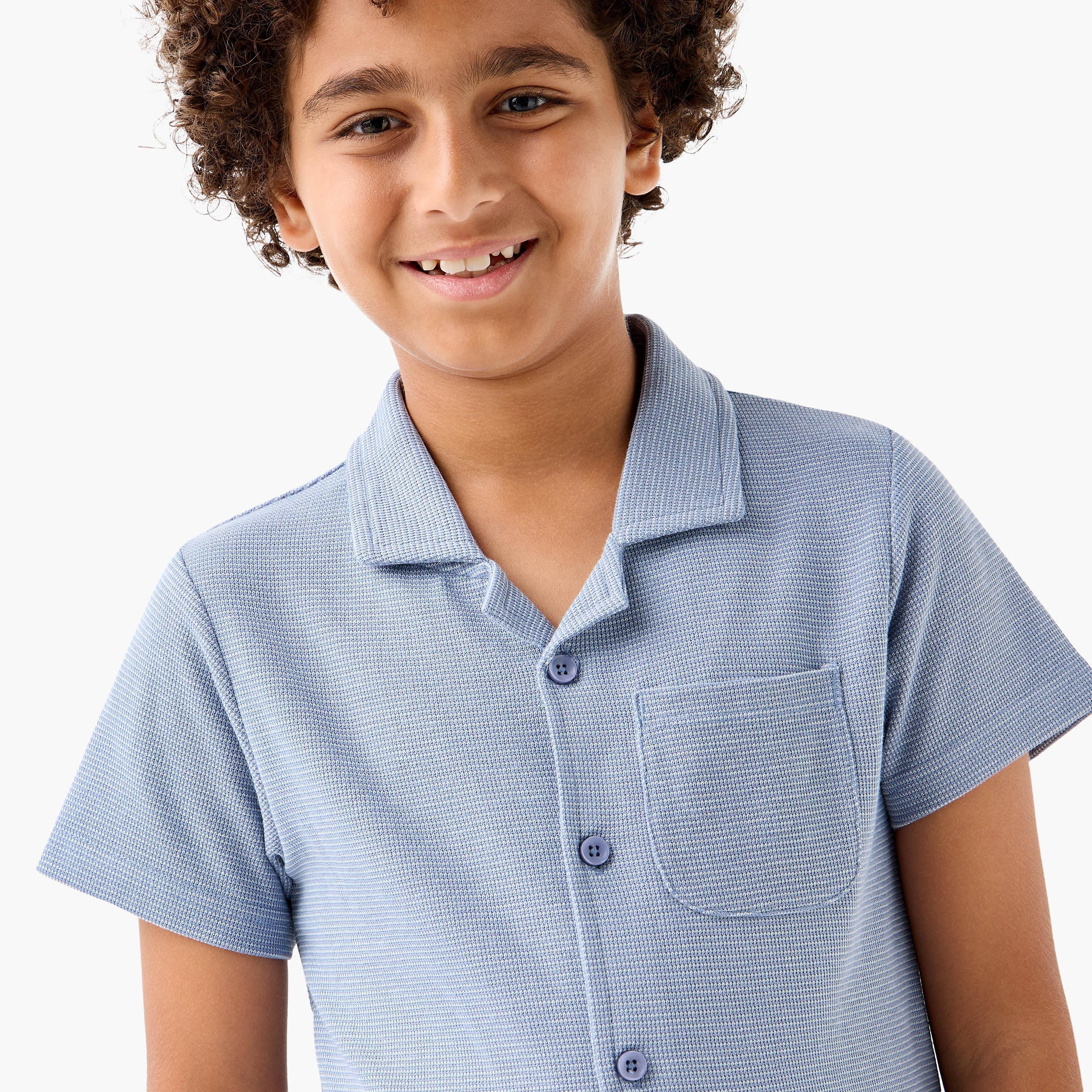 Juniors Textured Shirt and Pyjama Set-boys-clothing-nightwear-image-5