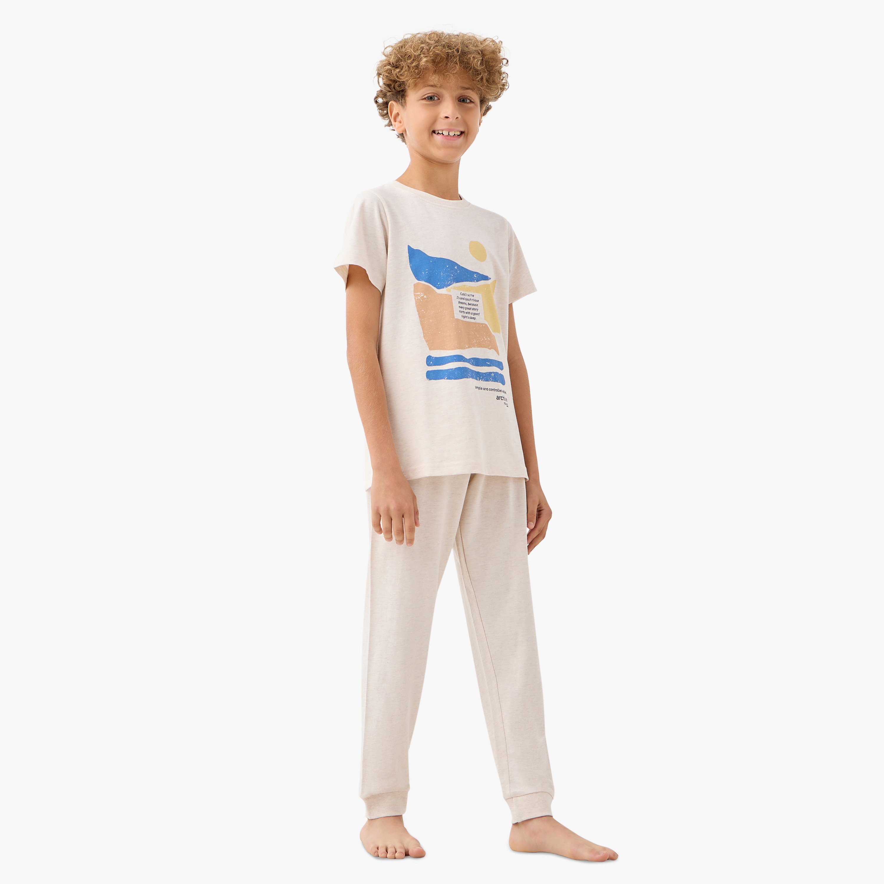 Juniors 4-Piece Printed T-shirt with Pyjamas and Shorts Set-boys-clothing-nightwear-image-2