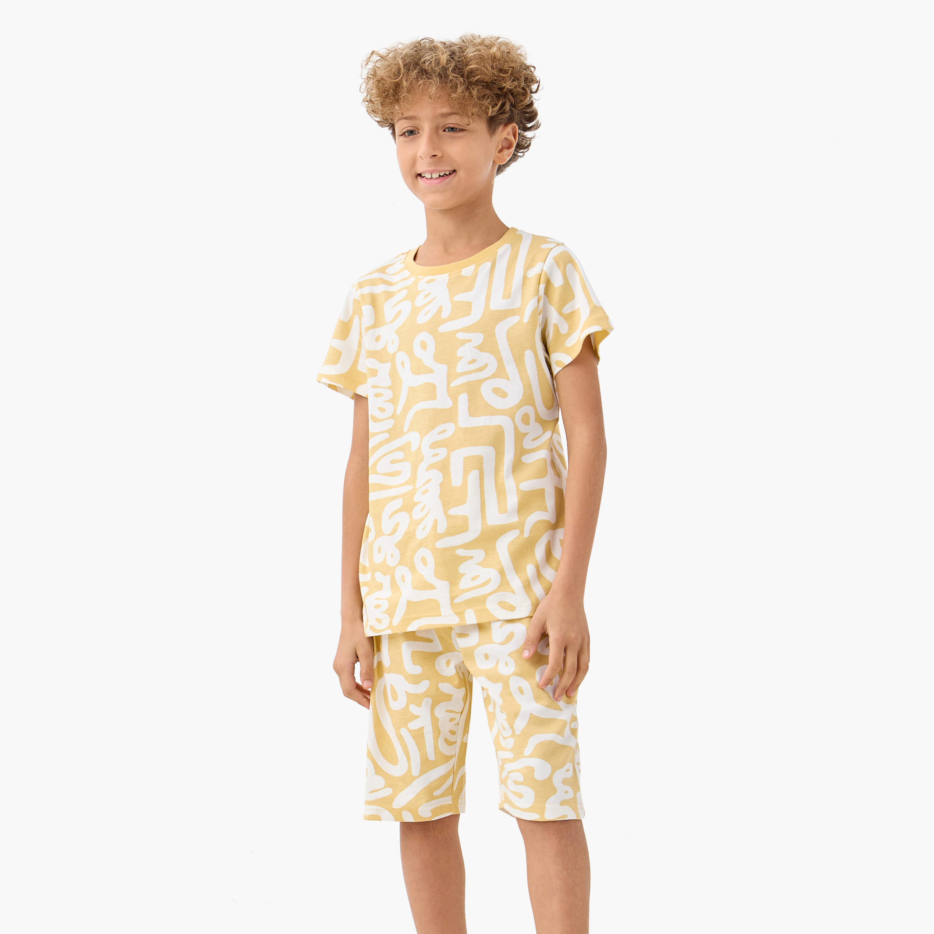 Juniors 4-Piece Printed T-shirt with Pyjamas and Shorts Set-boys-clothing-nightwear-image-3