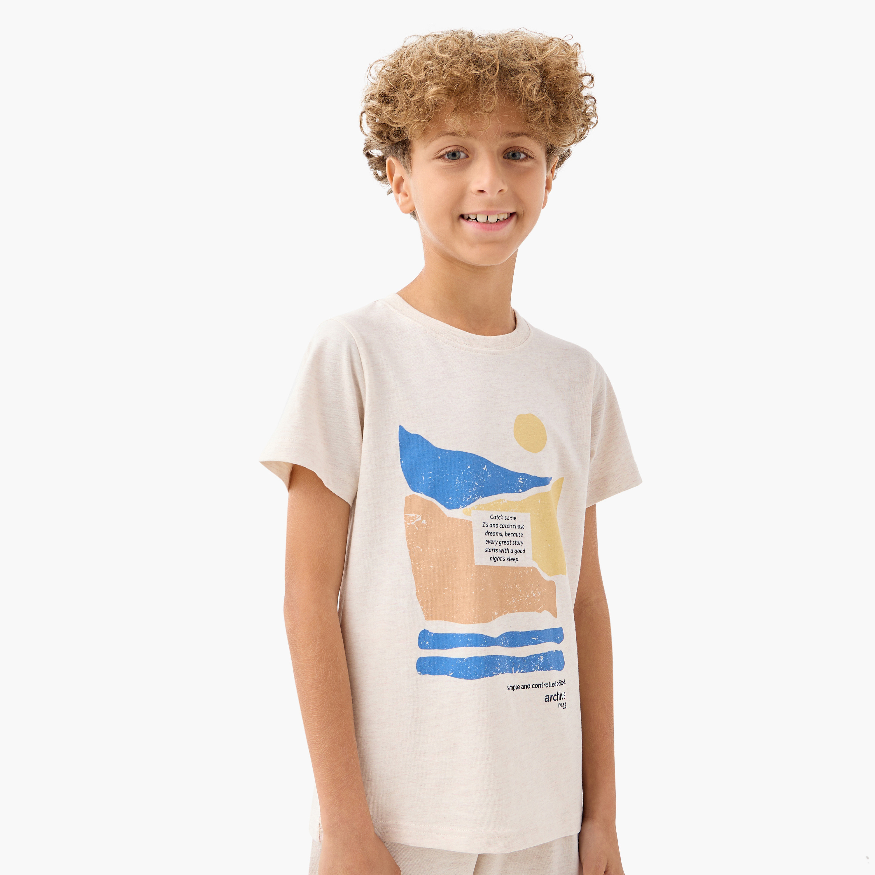 Juniors 4-Piece Printed T-shirt with Pyjamas and Shorts Set-boys-clothing-nightwear-image-4