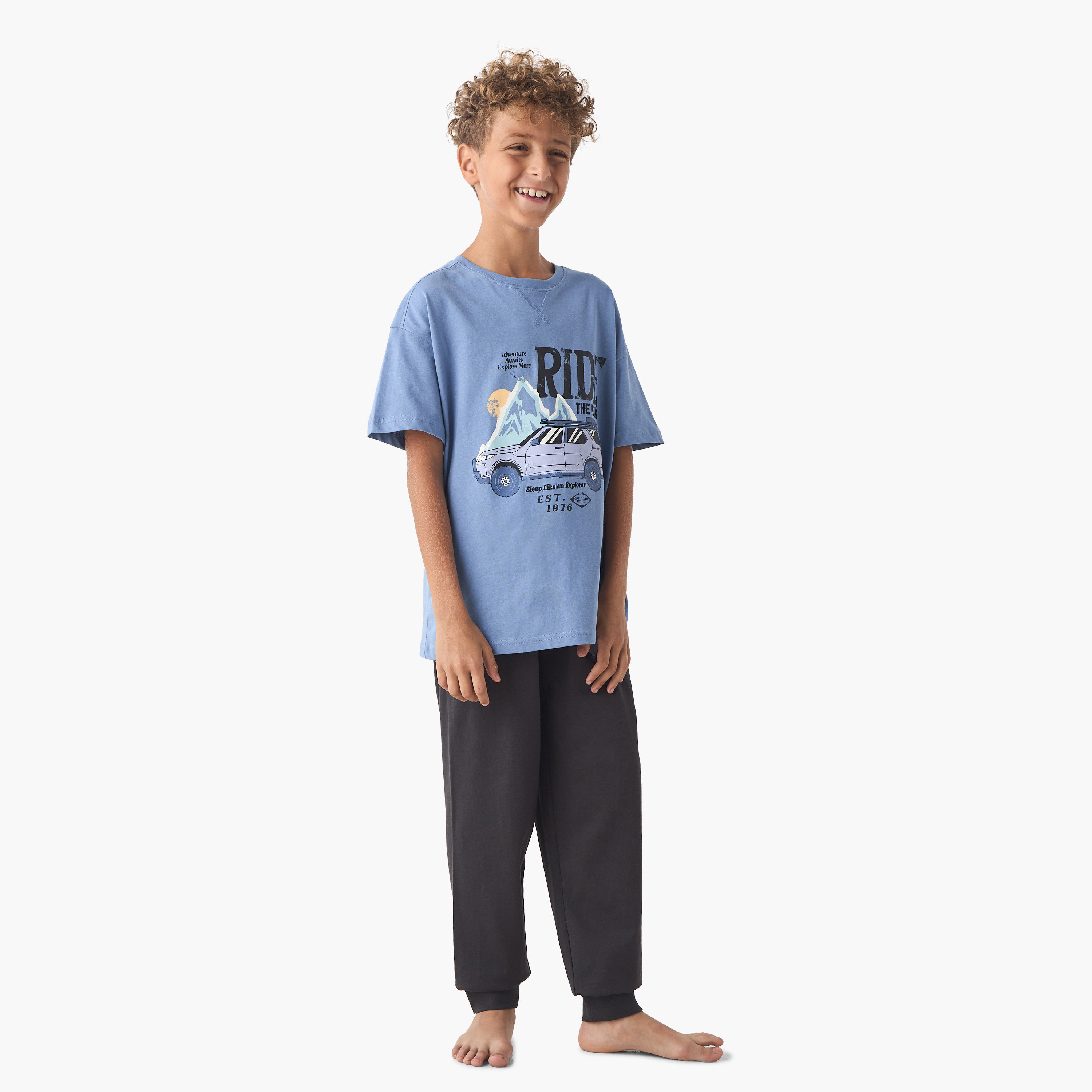 Juniors Graphic Print T-shirt and Pyjama Set-boys-clothing-nightwear-image-1