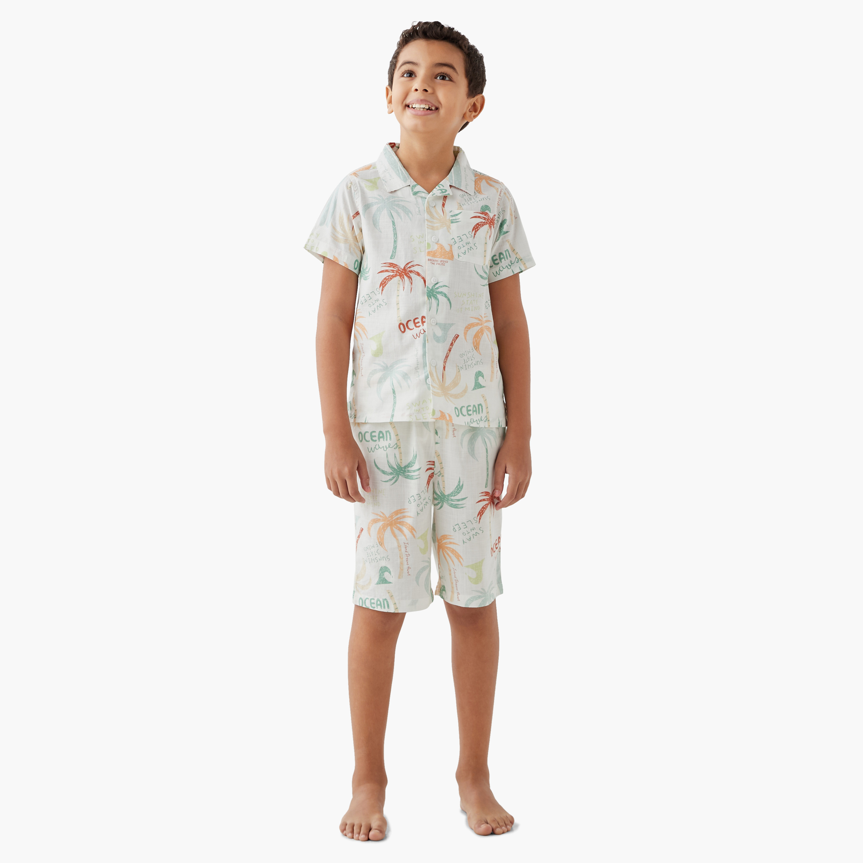 Juniors Palm Tree Print Shirt and Shorts Set-boys-clothing-nightwear-image-1