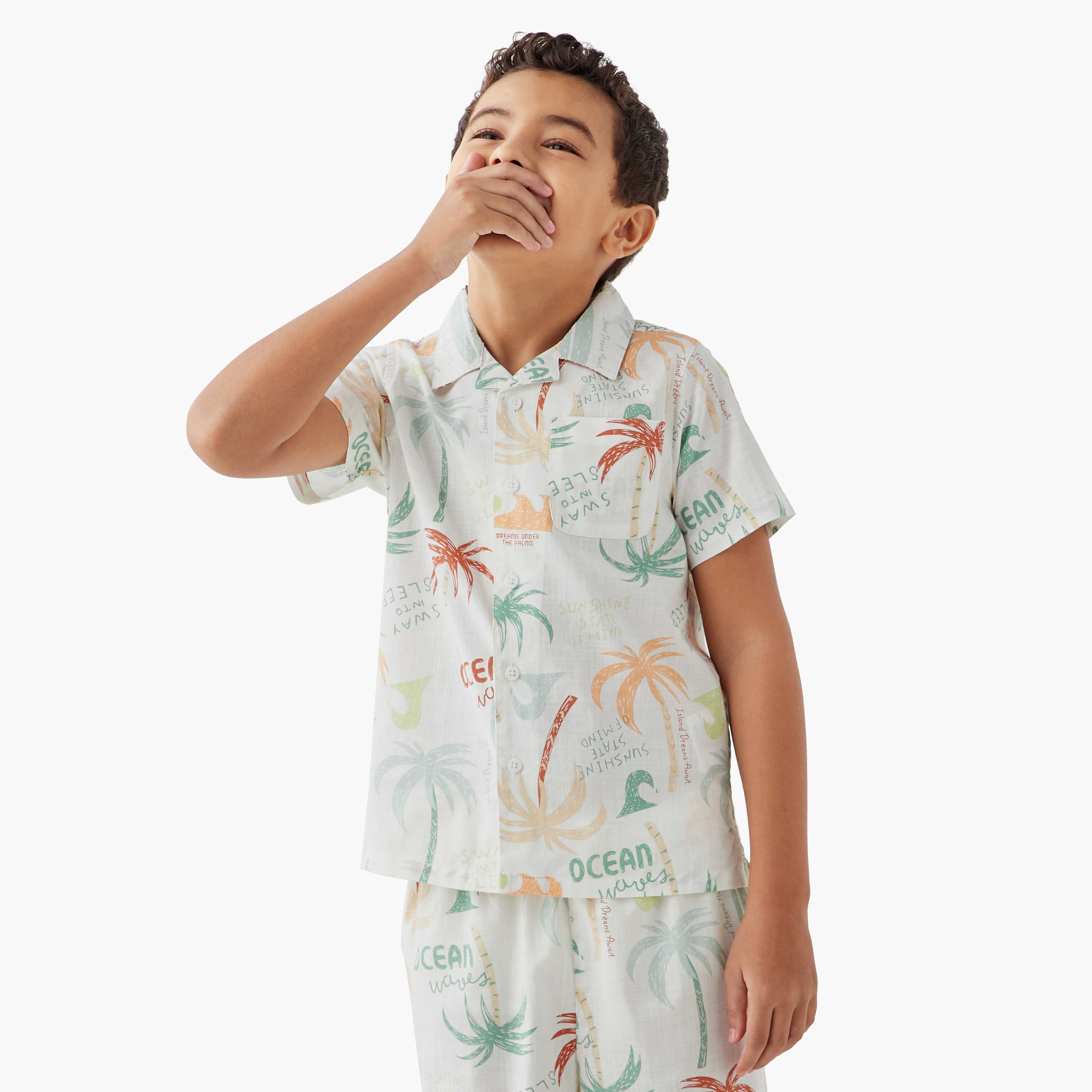 Juniors Palm Tree Print Shirt and Shorts Set-boys-clothing-nightwear-image-2
