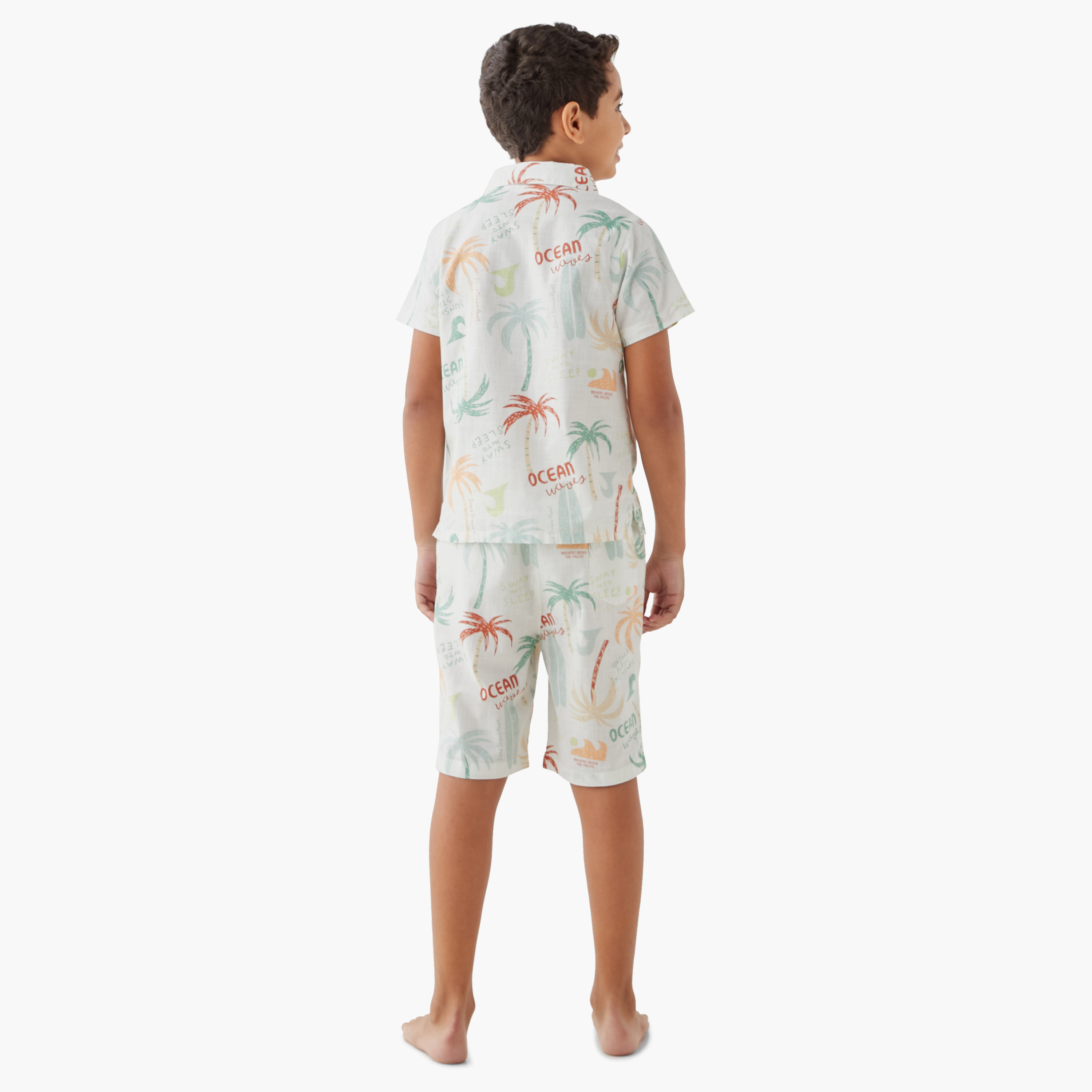Juniors Palm Tree Print Shirt and Shorts Set-boys-clothing-nightwear-image-4