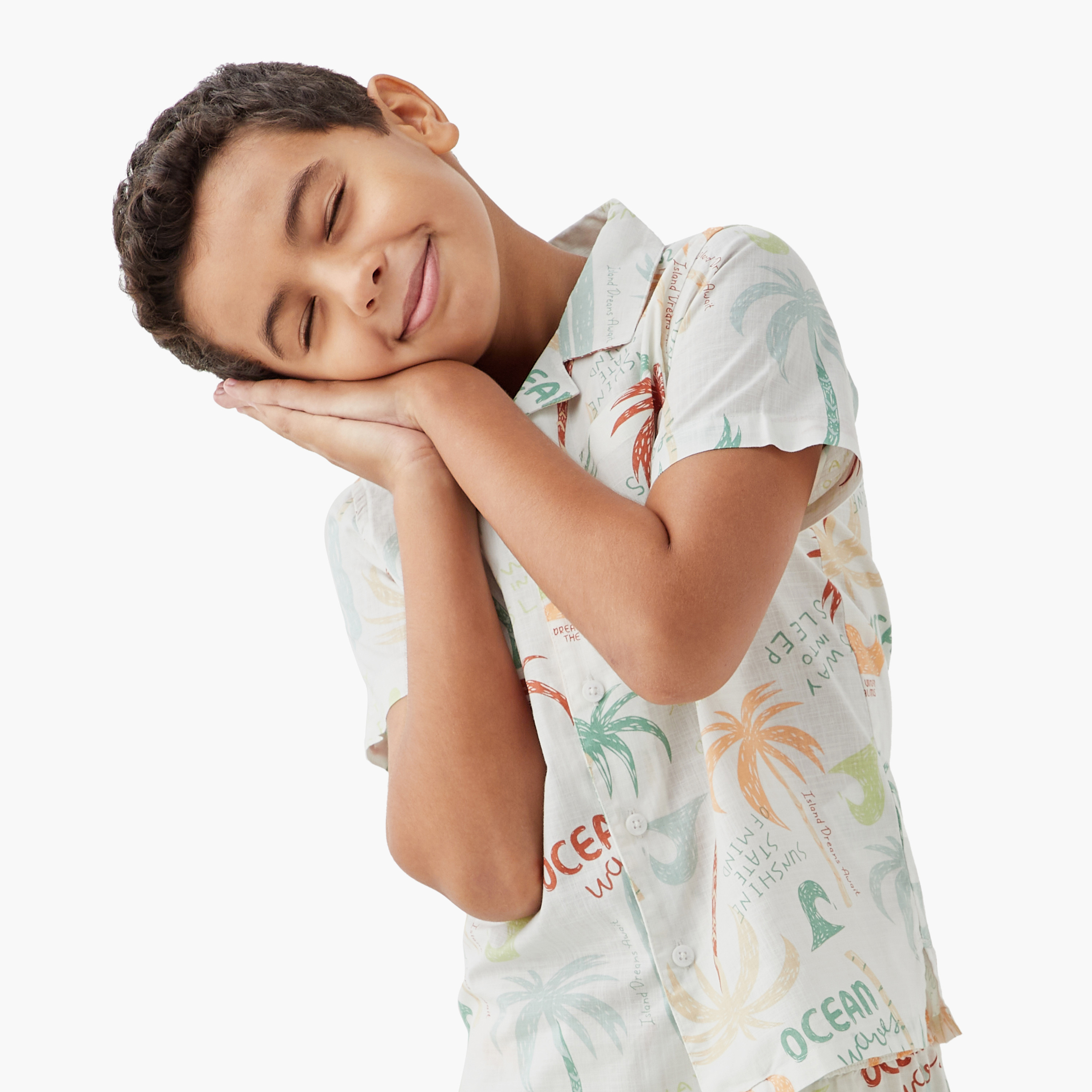 Juniors Palm Tree Print Shirt and Shorts Set-boys-clothing-nightwear-image-5