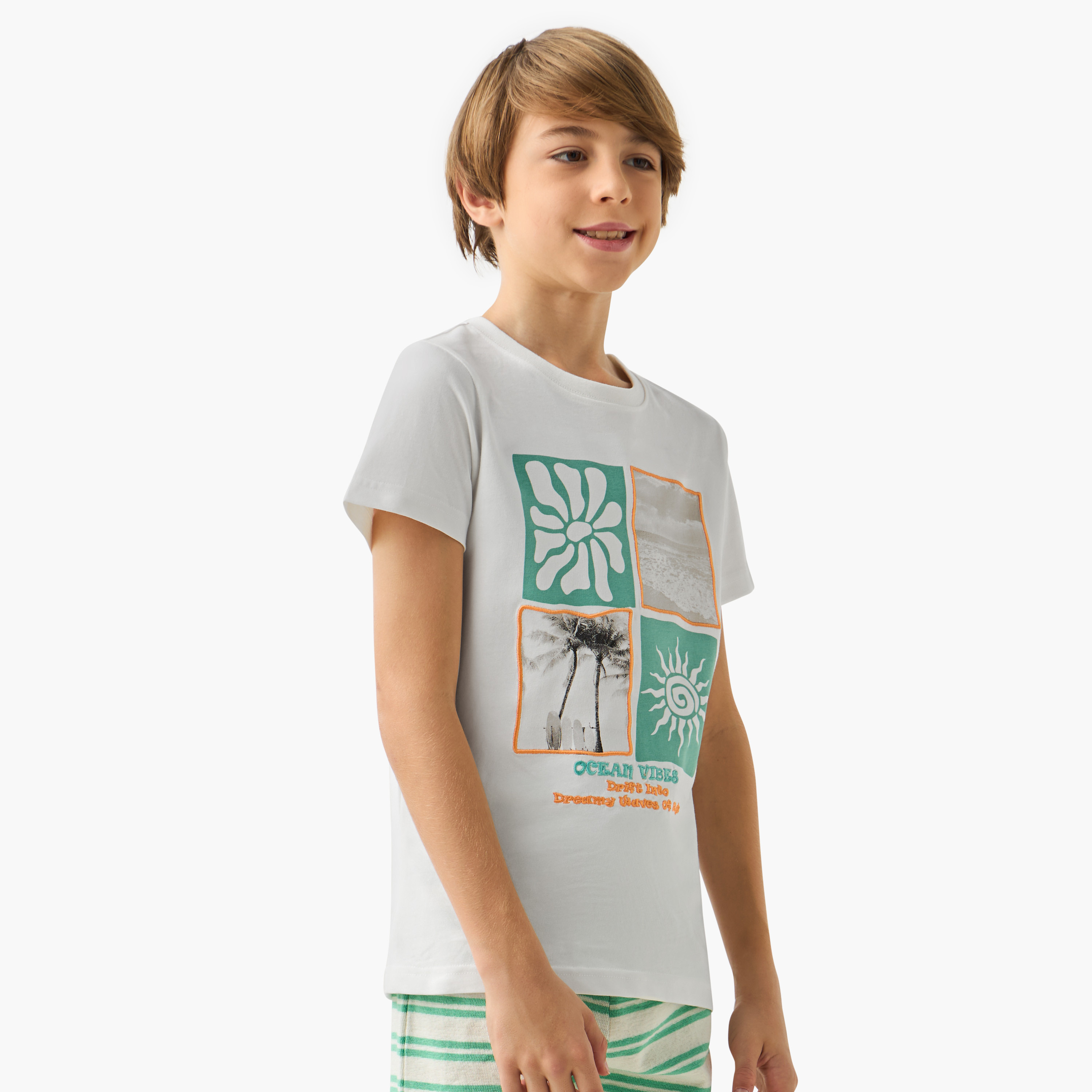 Juniors Printed T-shirt and Striped Shorts Set-boys-clothing-nightwear-image-2