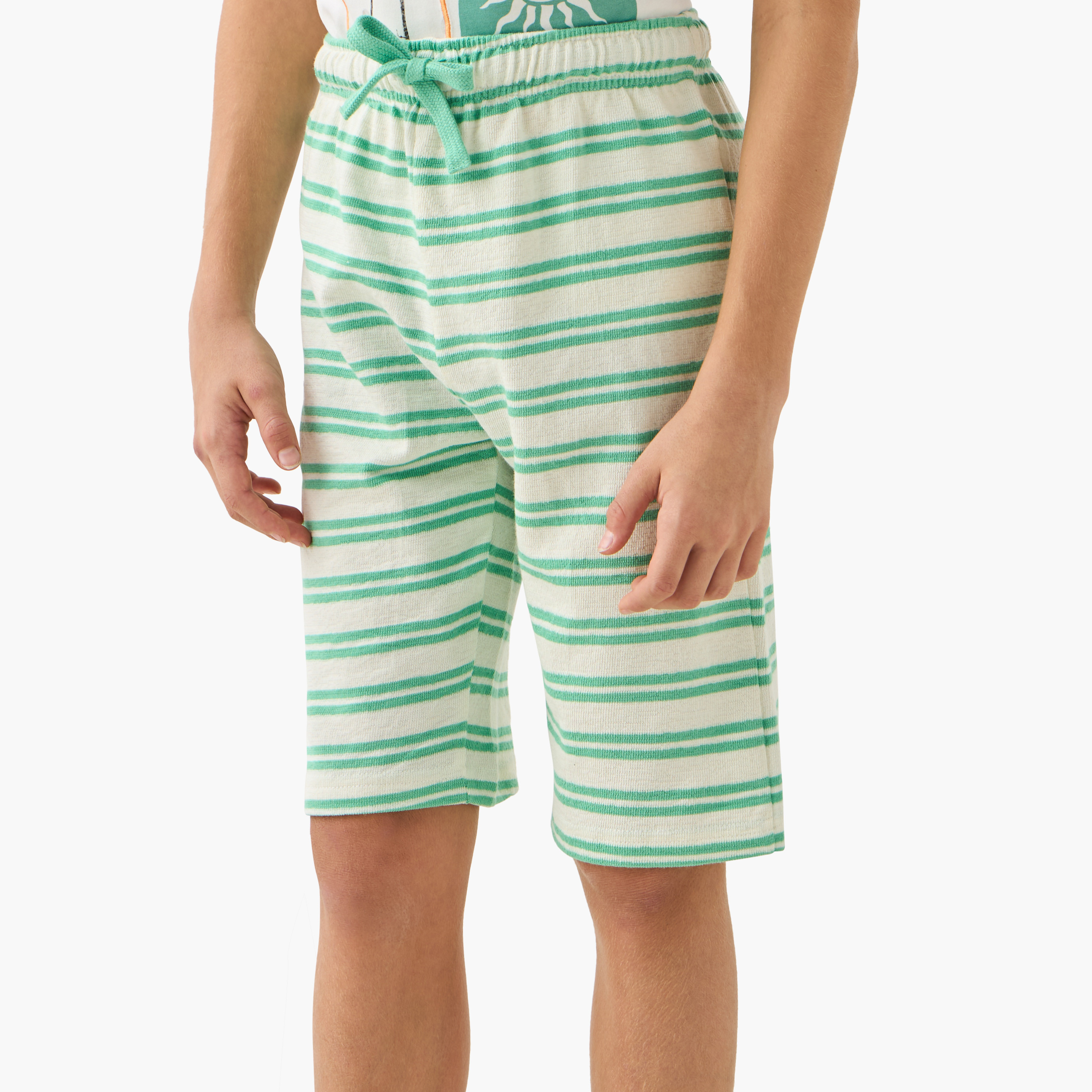 Juniors Printed T-shirt and Striped Shorts Set-boys-clothing-nightwear-image-3