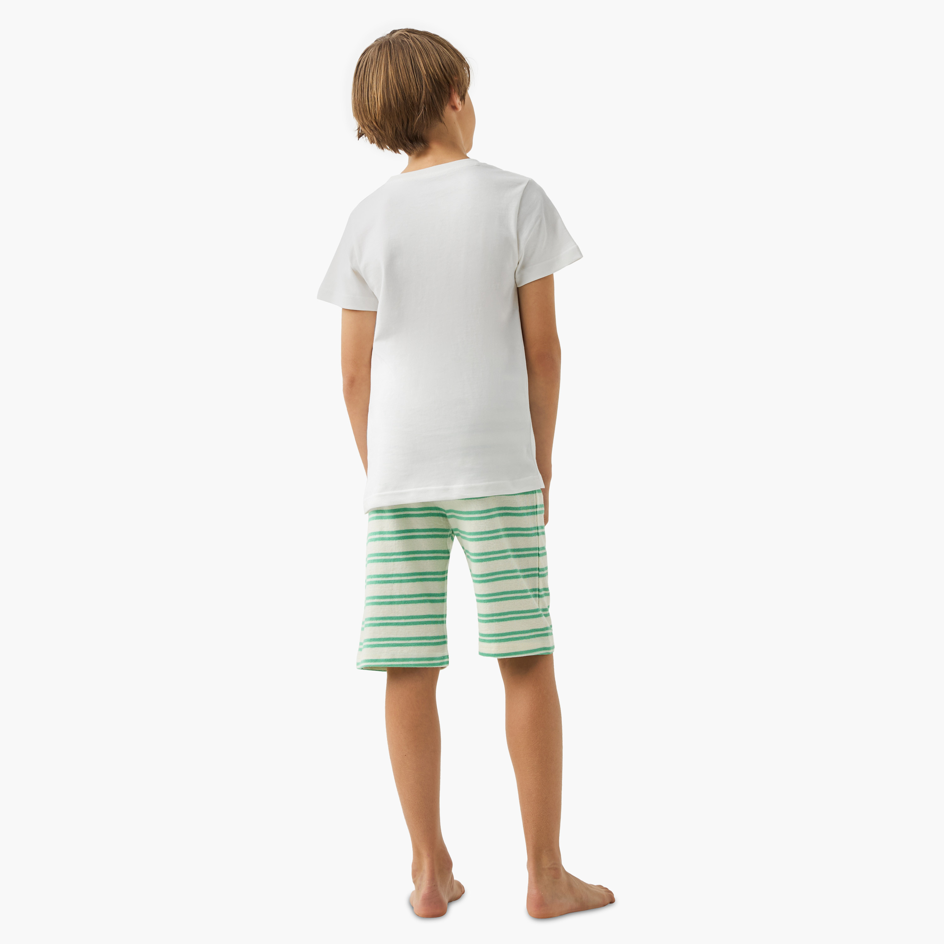Juniors Printed T-shirt and Striped Shorts Set-boys-clothing-nightwear-image-4