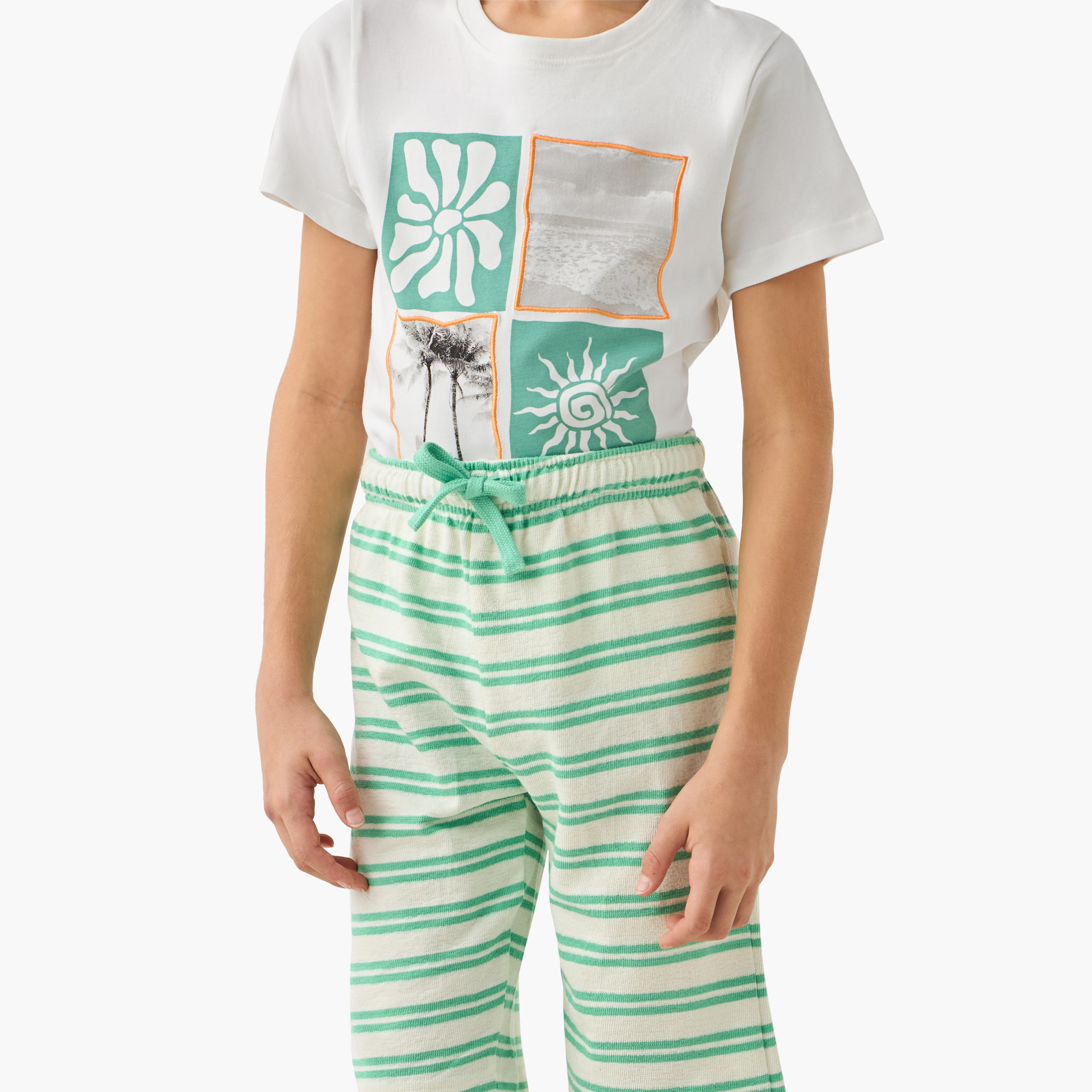 Juniors Printed T-shirt and Striped Shorts Set-boys-clothing-nightwear-image-5