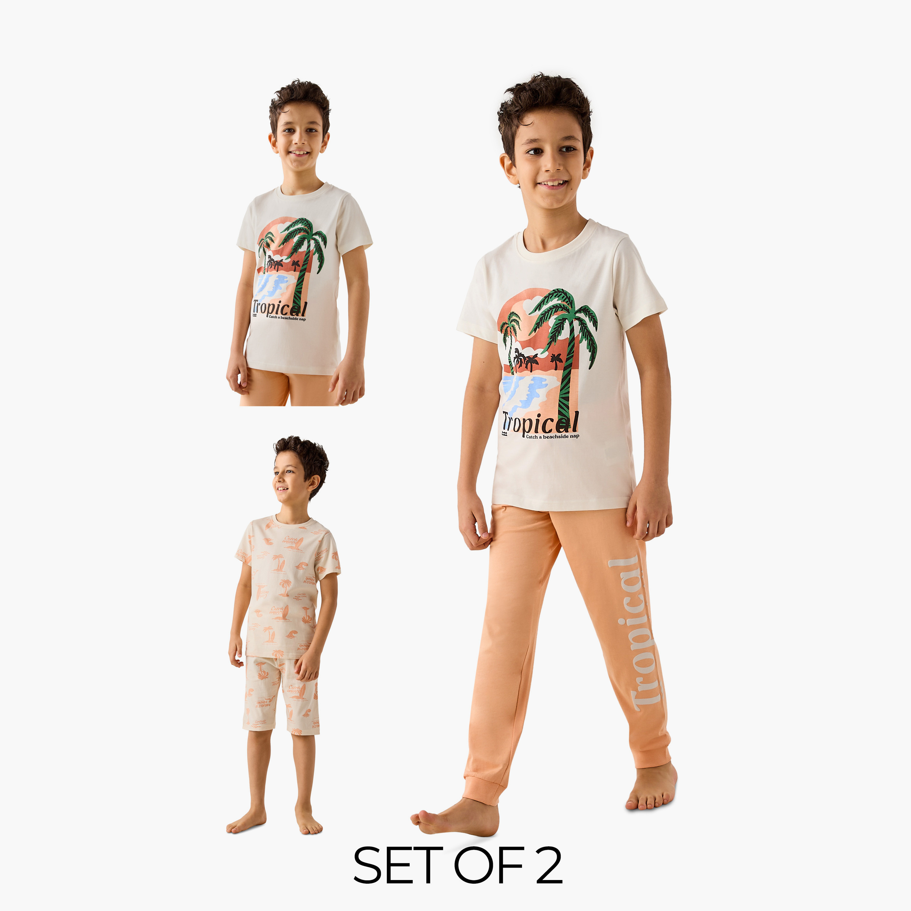 Juniors Tropical Print T-shirt and Pyjama - Set of 2-boys-clothing-nightwear-image-1