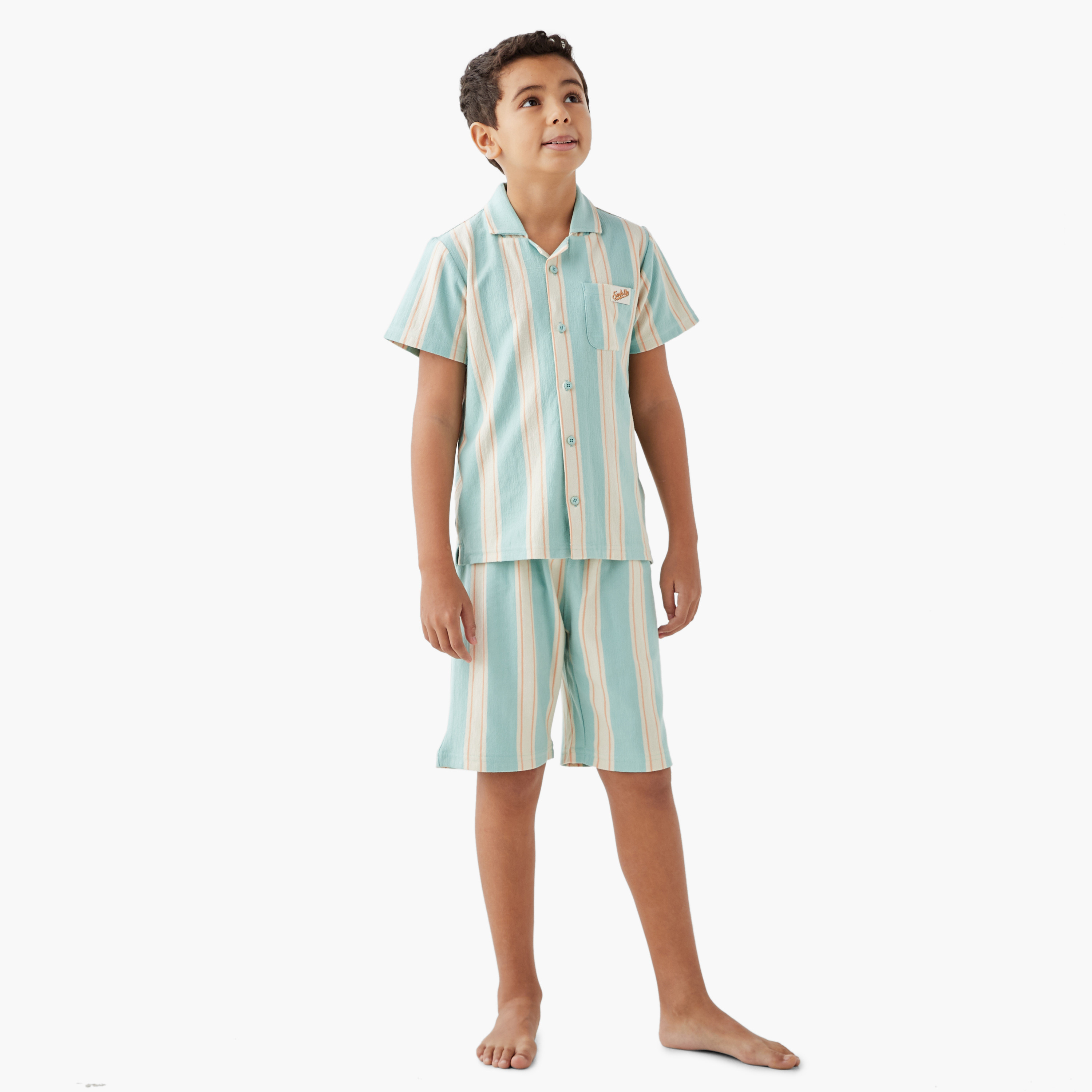 Juniors Striped Shirt and Shorts Set-boys-clothing-nightwear-image-1