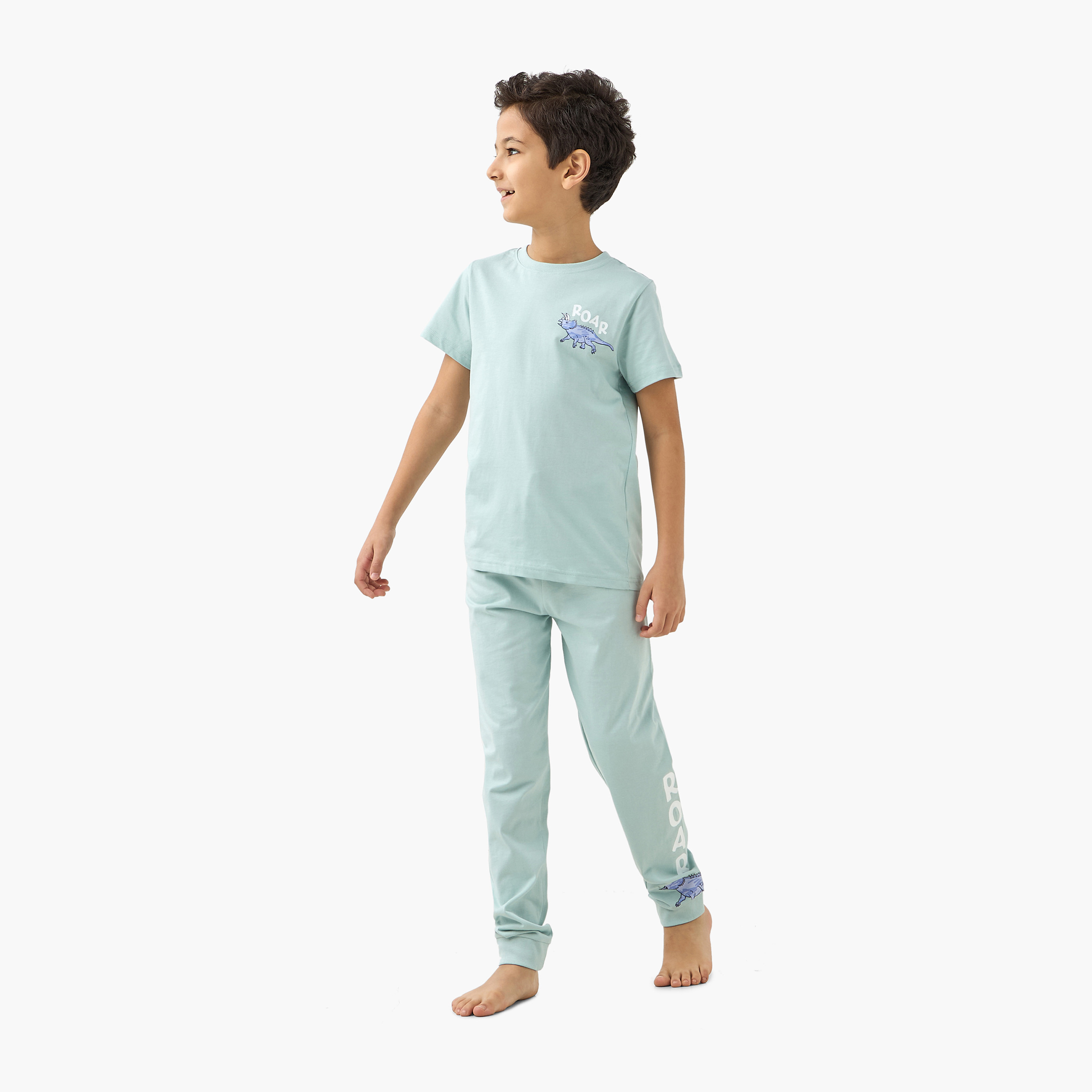 Juniors Dinosaur Print T-shirt and Pyjamas - Set of 3-boys-clothing-nightwear-image-2