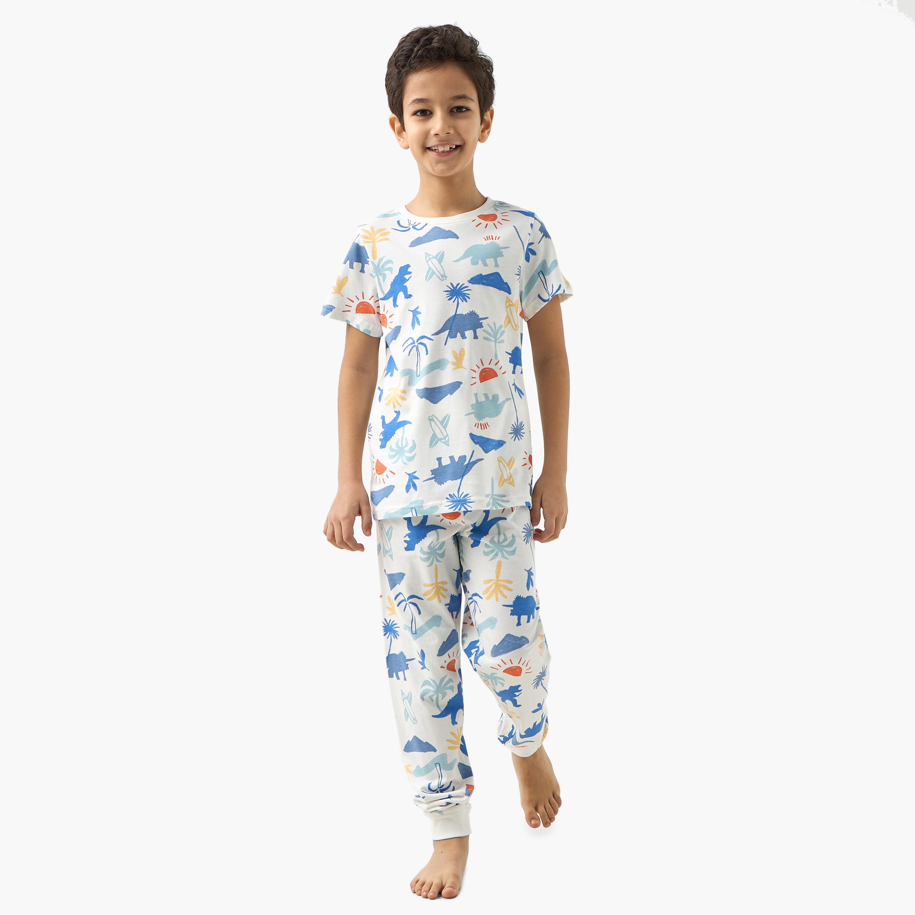 Juniors Dinosaur Print T-shirt and Pyjamas - Set of 3-boys-clothing-nightwear-image-3