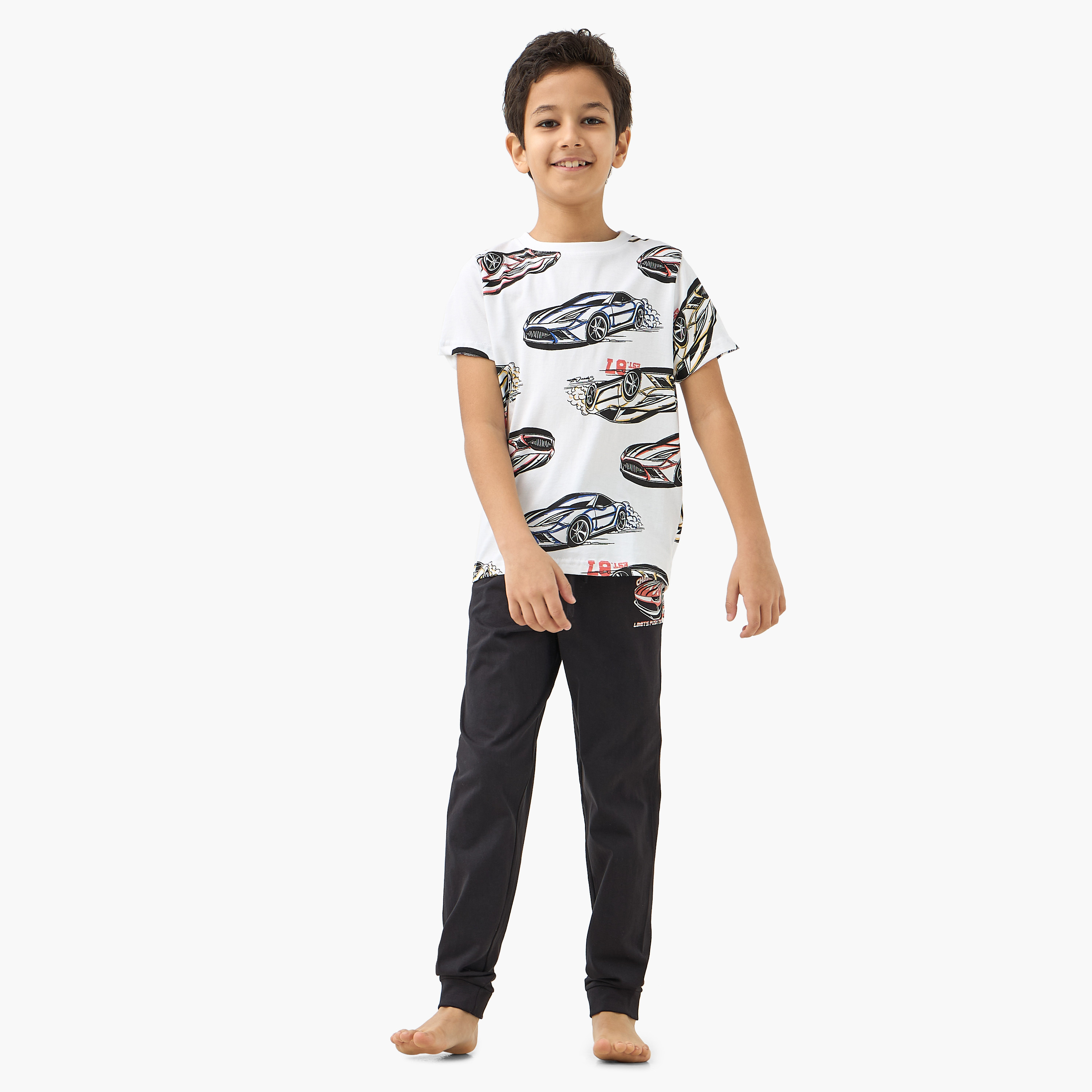 Juniors Printed Crew Neck T-shirts and Pyjamas - Set of 3-boys-clothing-nightwear-image-2