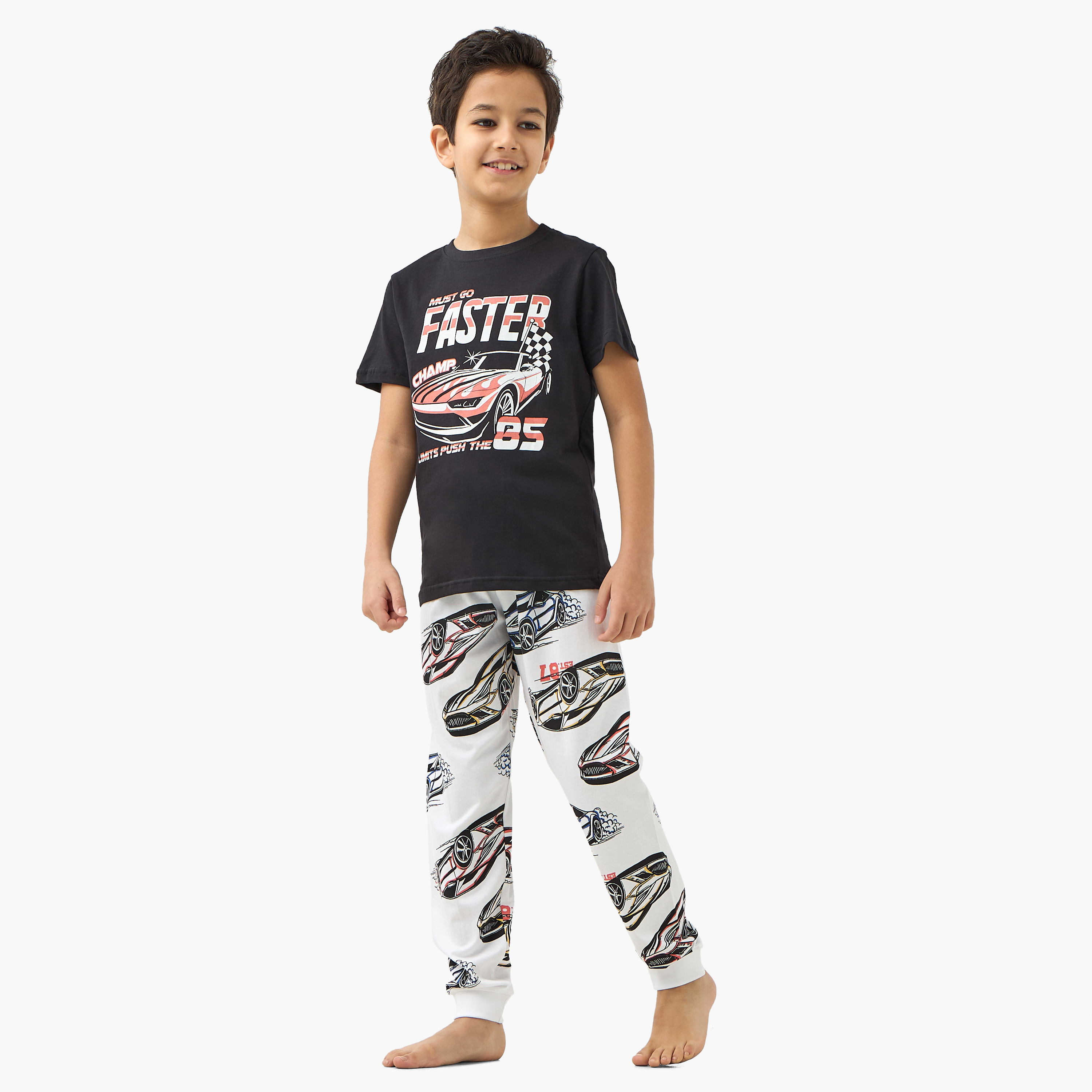 Juniors Printed Crew Neck T-shirts and Pyjamas - Set of 3-boys-clothing-nightwear-image-3