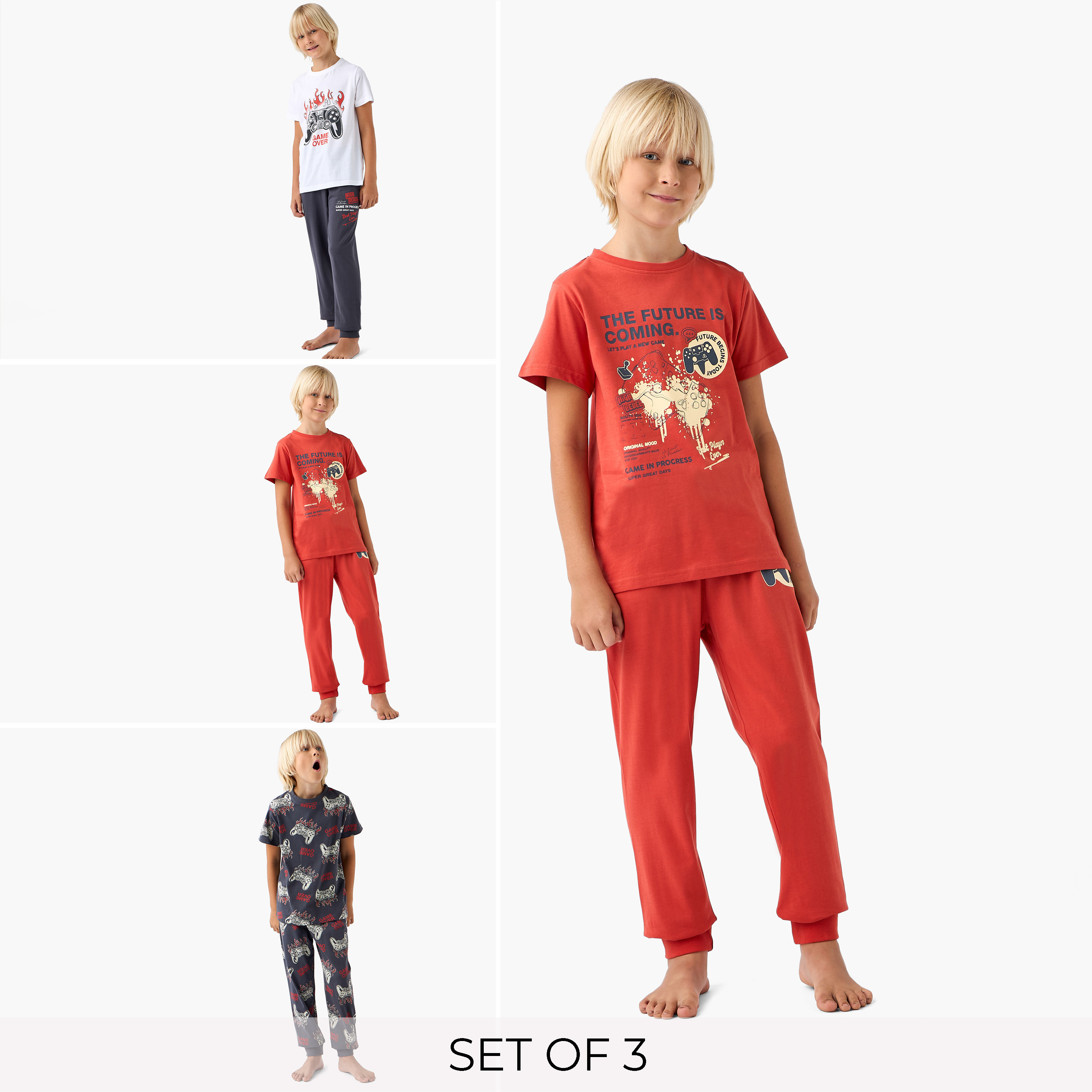Juniors Gamer Print T-shirt and Pyjamas - Set of 3-boys-clothing-nightwear-image-1
