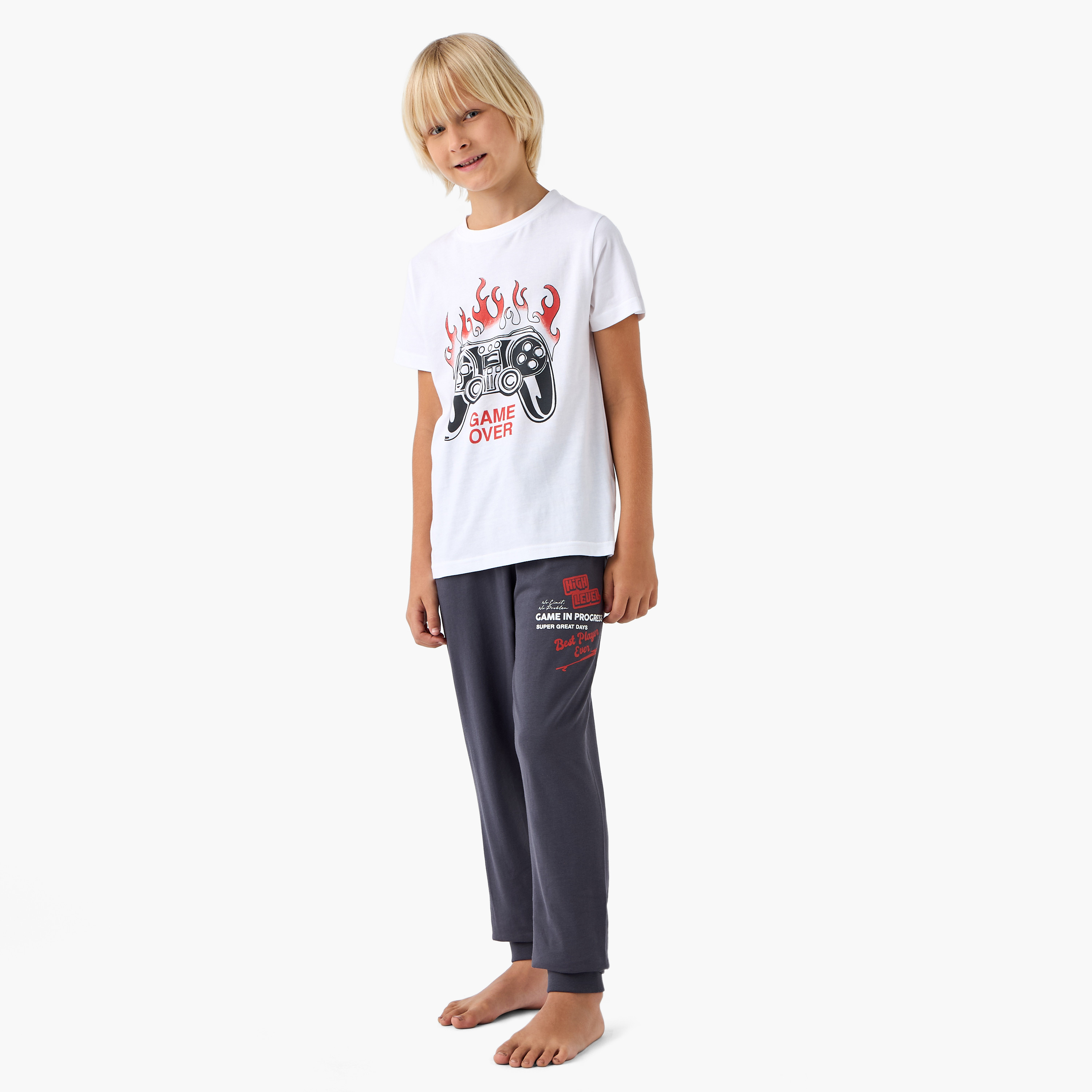 Juniors Gamer Print T-shirt and Pyjamas - Set of 3-boys-clothing-nightwear-image-3
