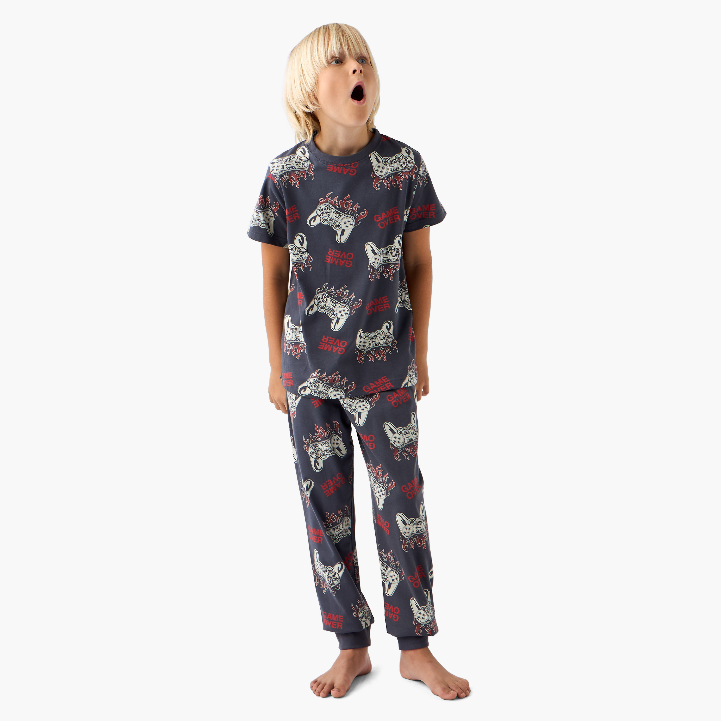 Juniors Gamer Print T-shirt and Pyjamas - Set of 3-boys-clothing-nightwear-image-4