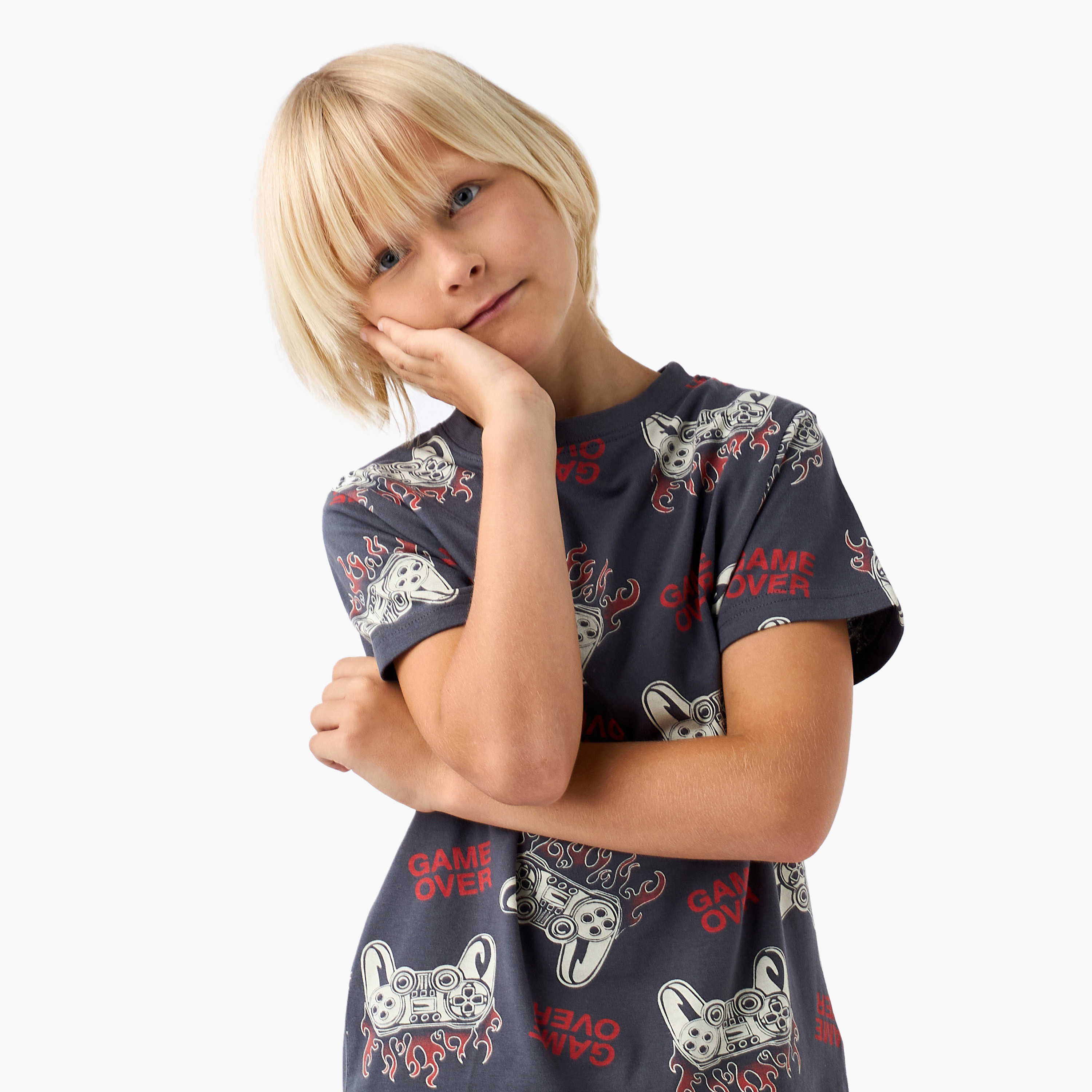 Juniors Gamer Print T-shirt and Pyjamas - Set of 3-boys-clothing-nightwear-image-5
