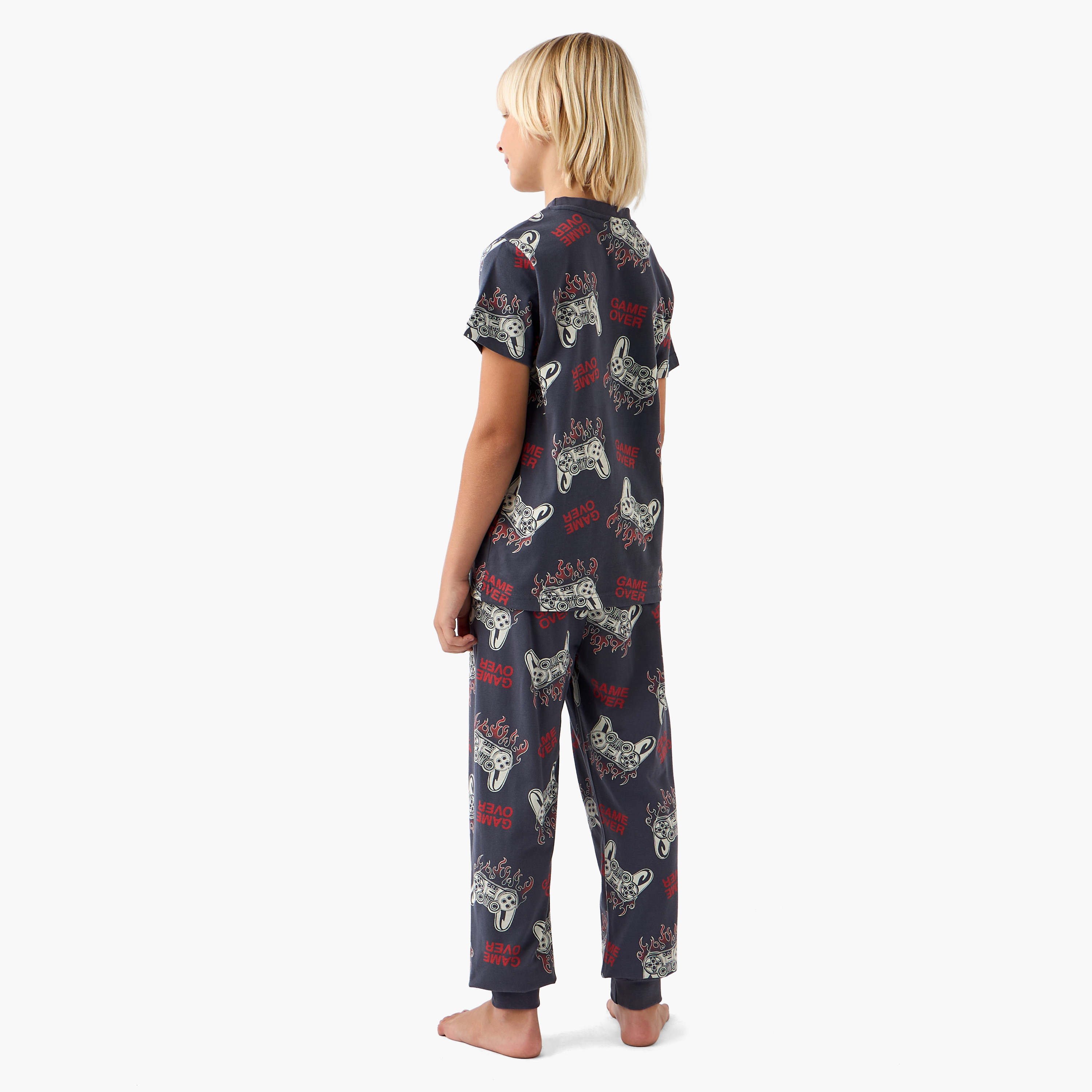 Juniors Gamer Print T-shirt and Pyjamas - Set of 3-boys-clothing-nightwear-image-7