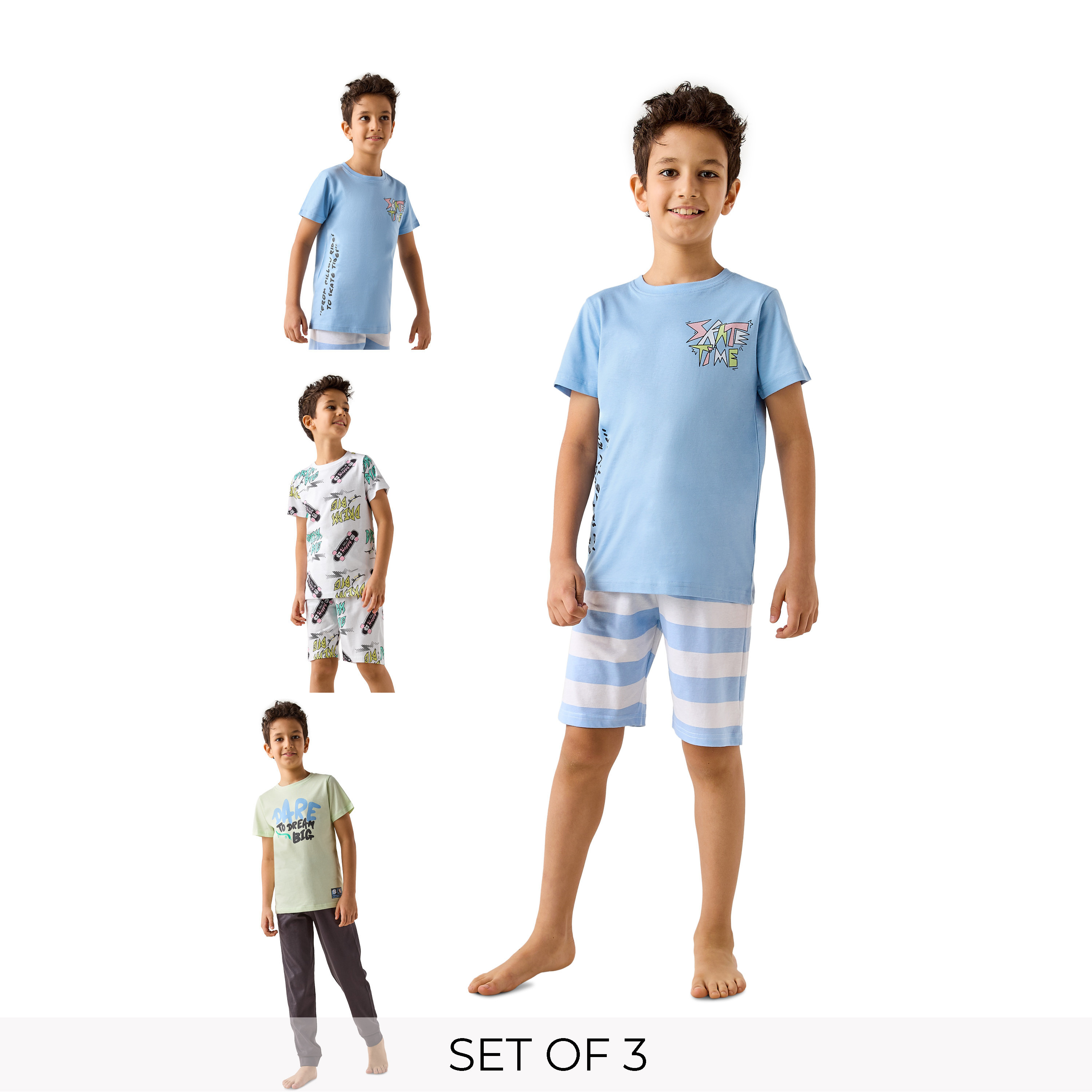 Juniors Skateboard Print T-shirt and Pyjamas - Set of 3-boys-clothing-nightwear-image-1