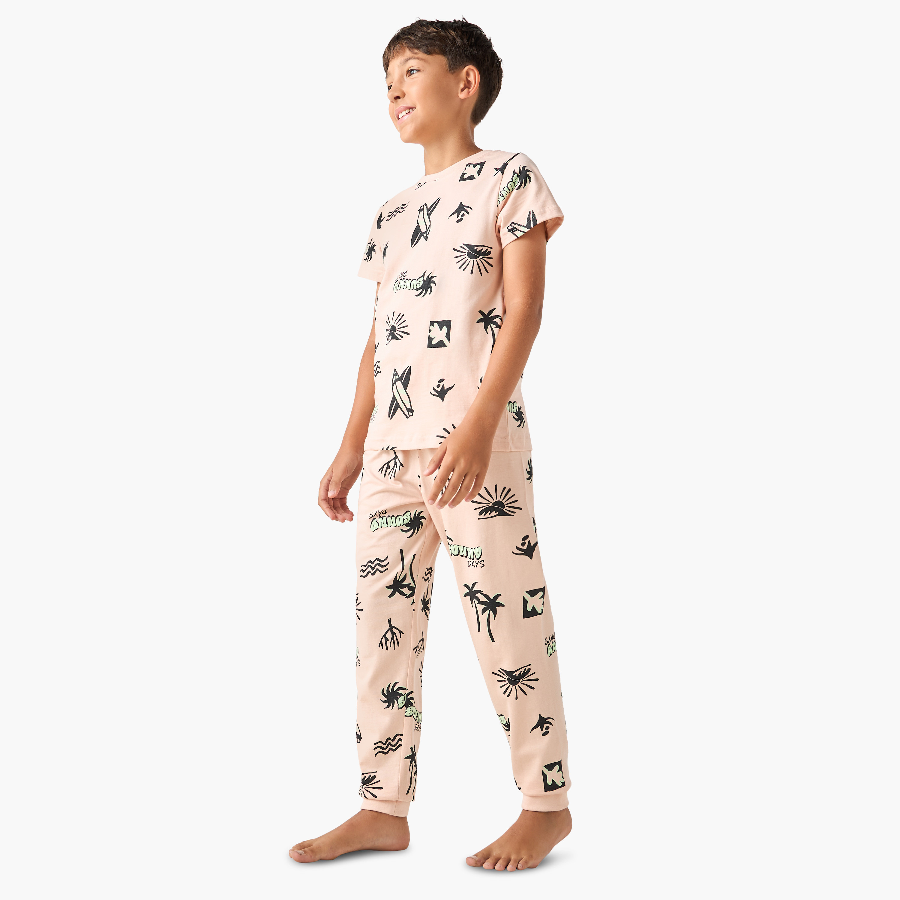 Juniors Printed T-shirt and Pyjama Set-boys-clothing-nightwear-image-1
