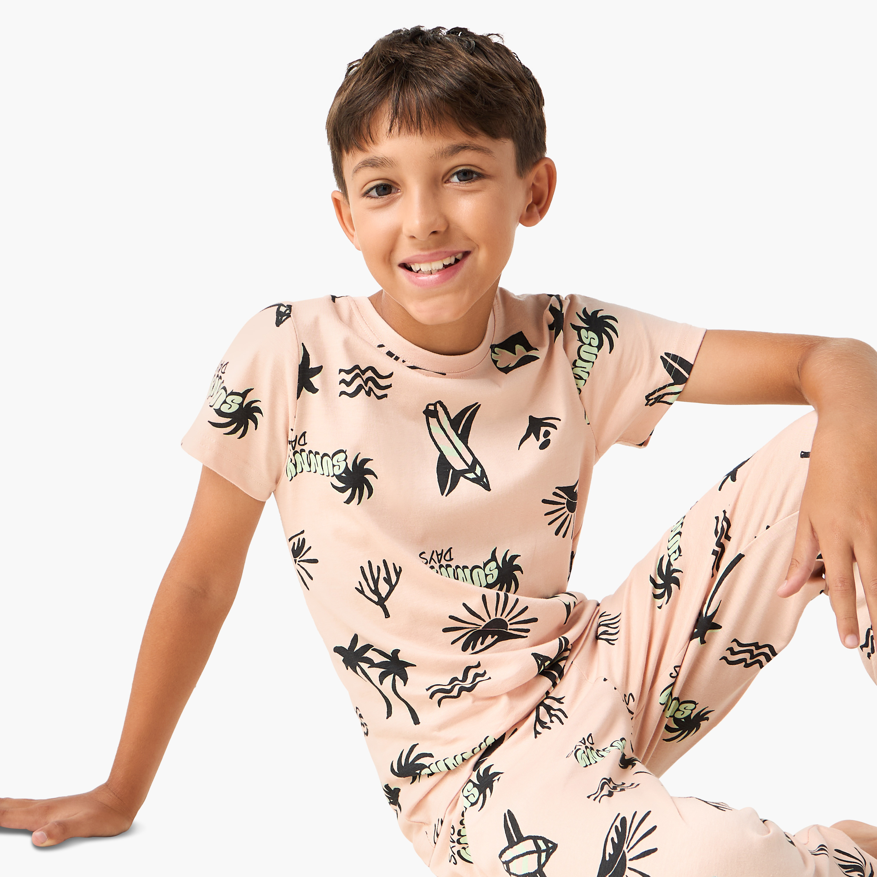 Juniors Printed T-shirt and Pyjama Set-boys-clothing-nightwear-image-2