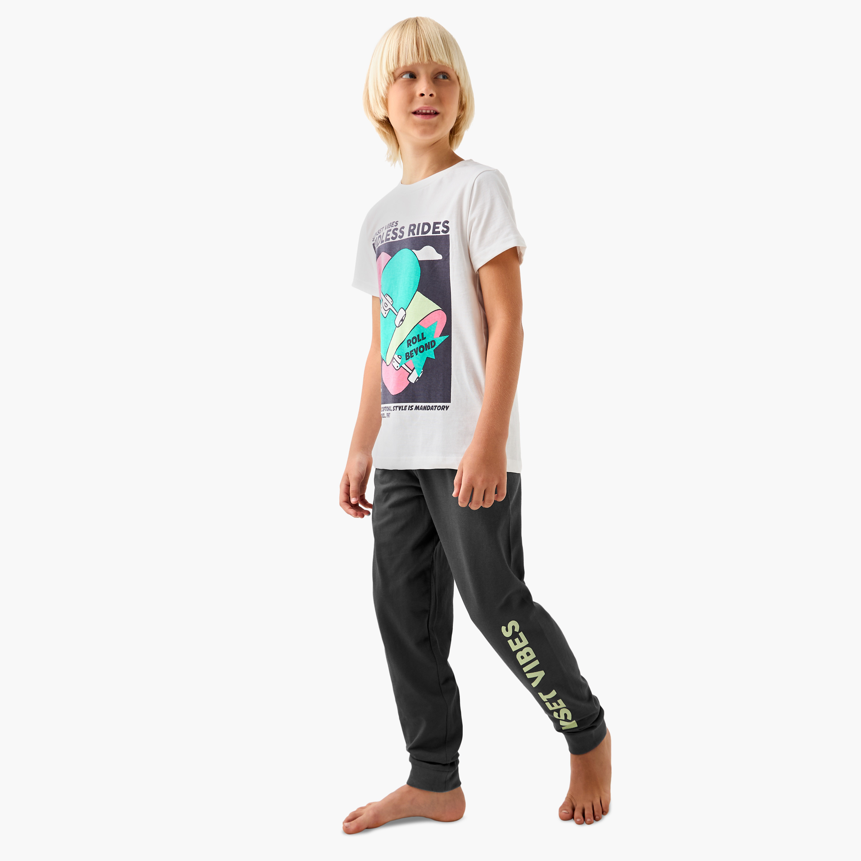 Juniors Printed T-shirt and Pyjama Set-boys-clothing-nightwear-image-1