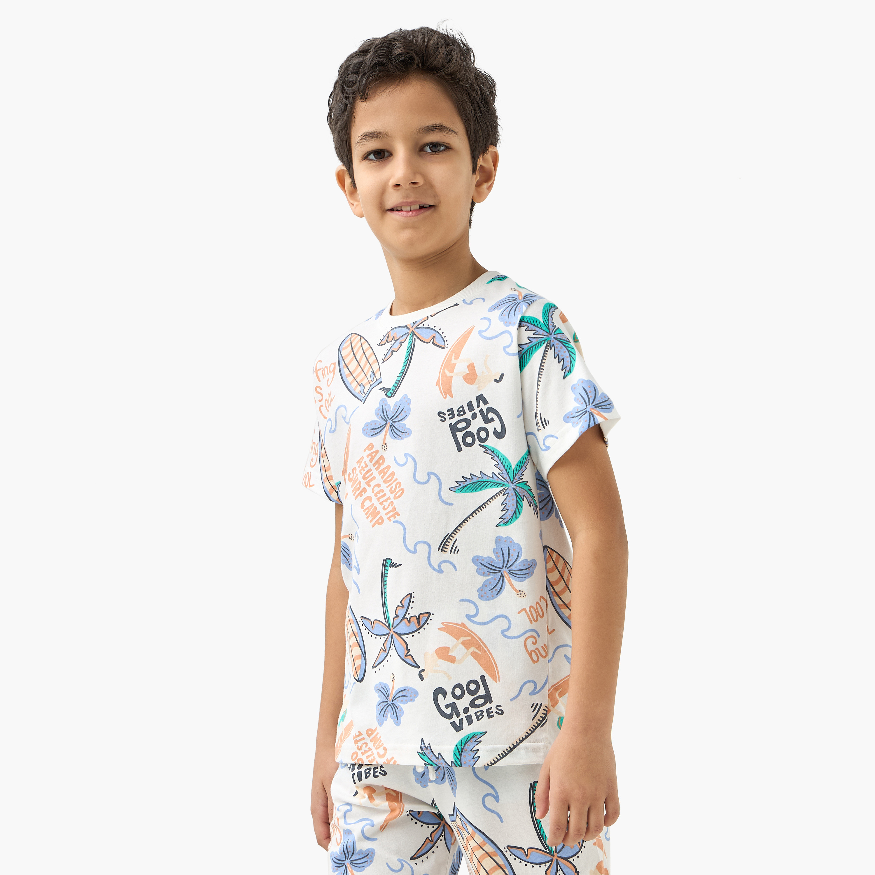 Juniors All-Over Tropical Print T-shirt and Pyjama Set-boys-clothing-nightwear-image-2
