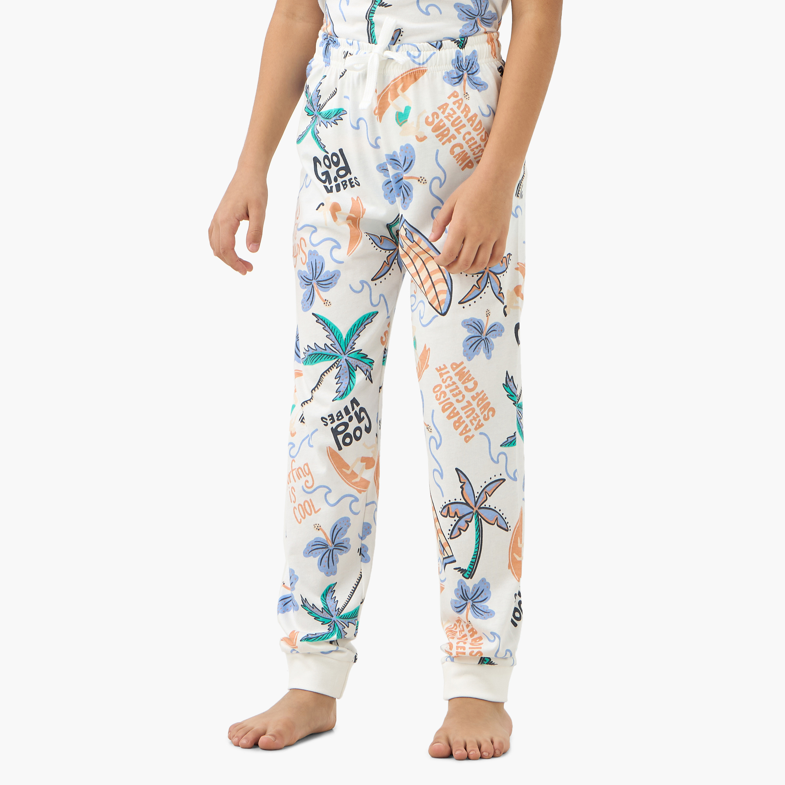 Juniors All-Over Tropical Print T-shirt and Pyjama Set-boys-clothing-nightwear-image-3