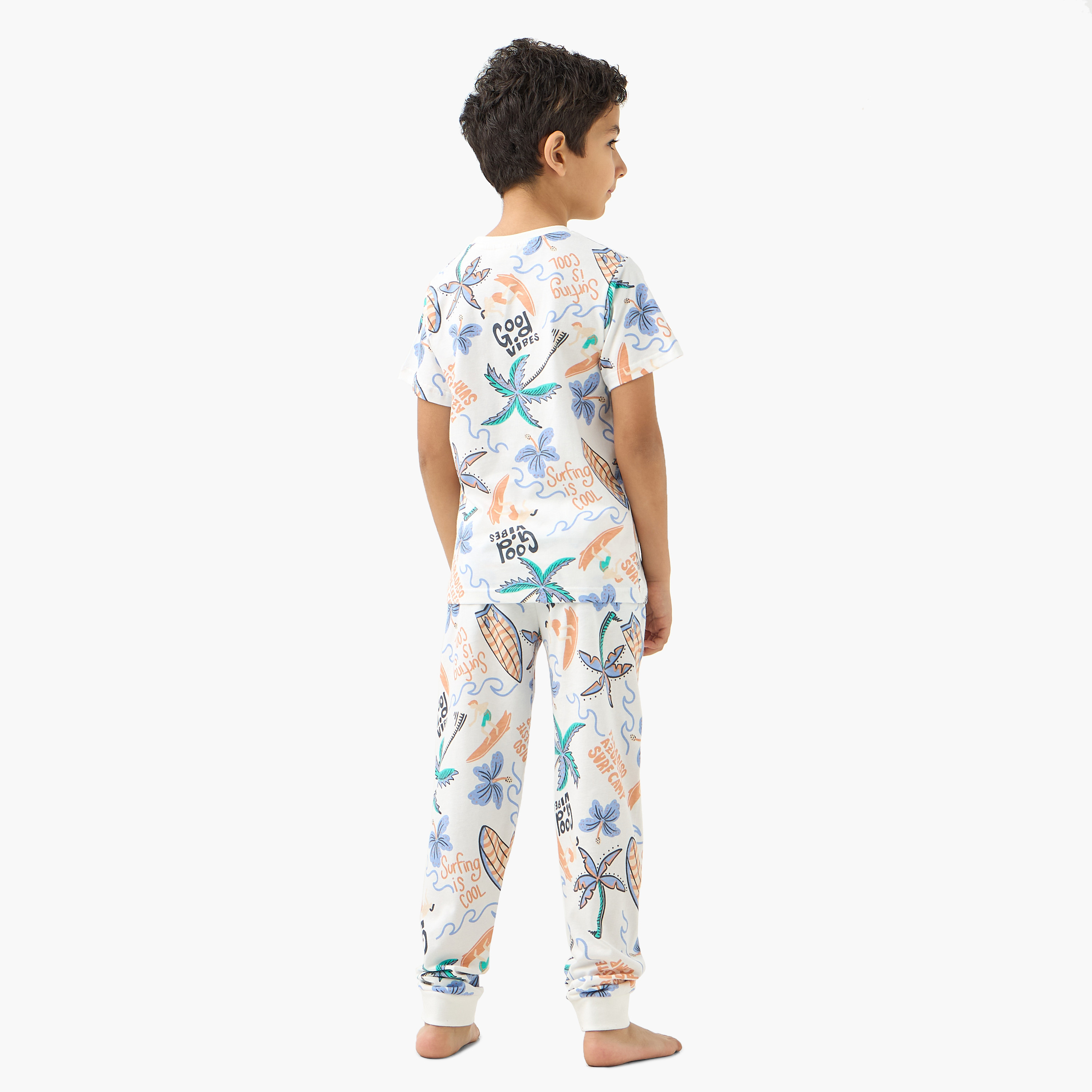 Juniors All-Over Tropical Print T-shirt and Pyjama Set-boys-clothing-nightwear-image-4