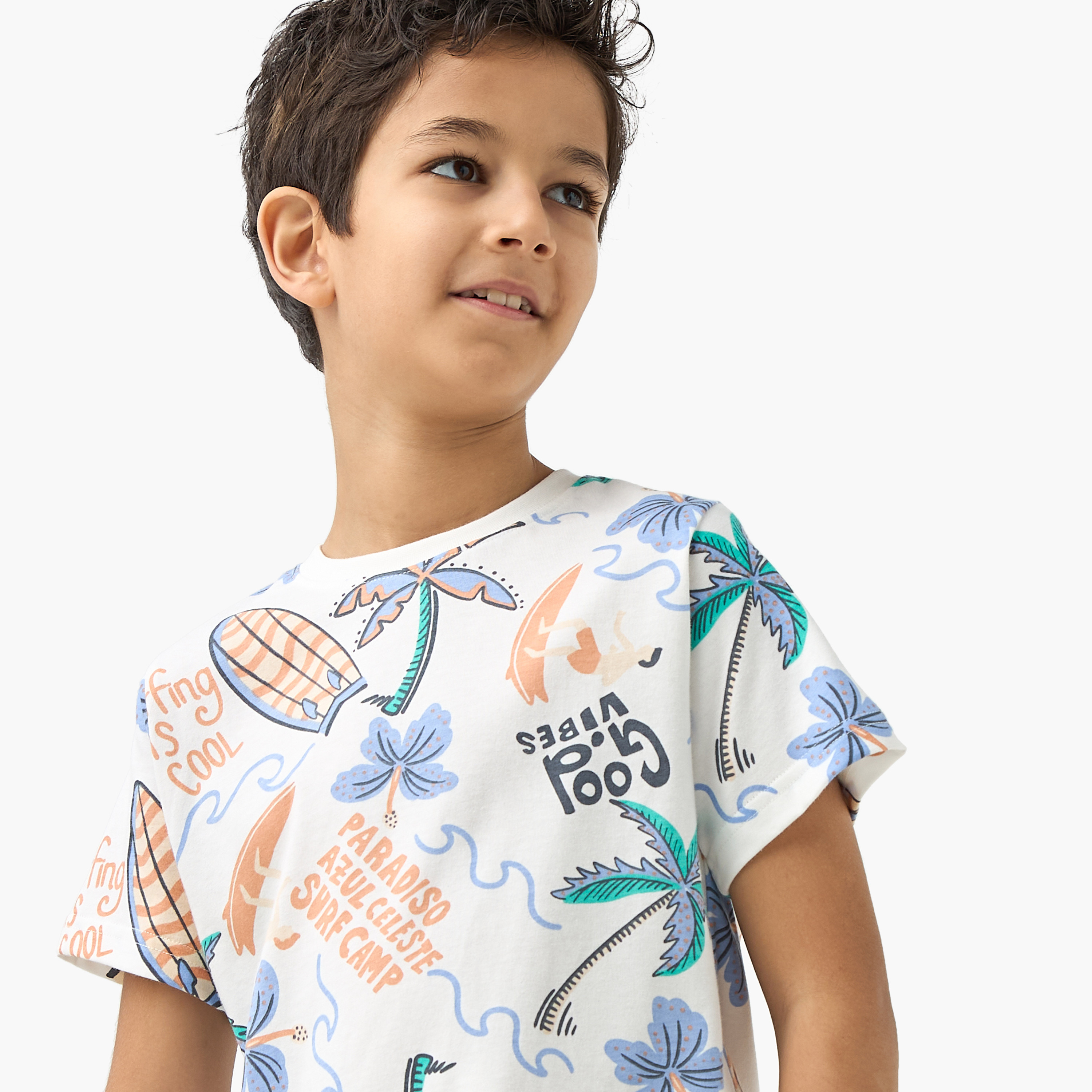 Juniors All-Over Tropical Print T-shirt and Pyjama Set-boys-clothing-nightwear-image-5