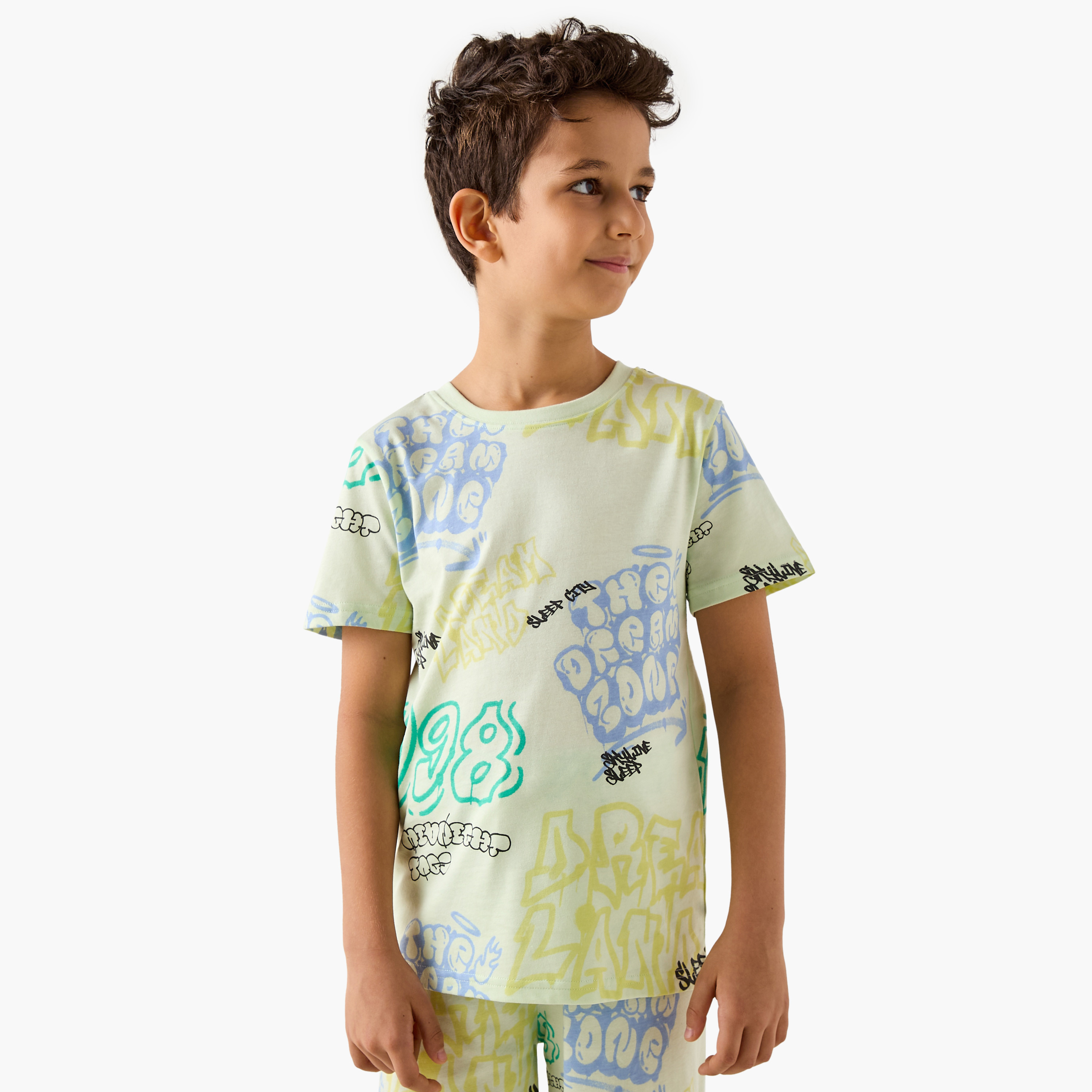 Juniors All-Over Print T-shirt and Pyjama Set-boys-clothing-nightwear-image-2