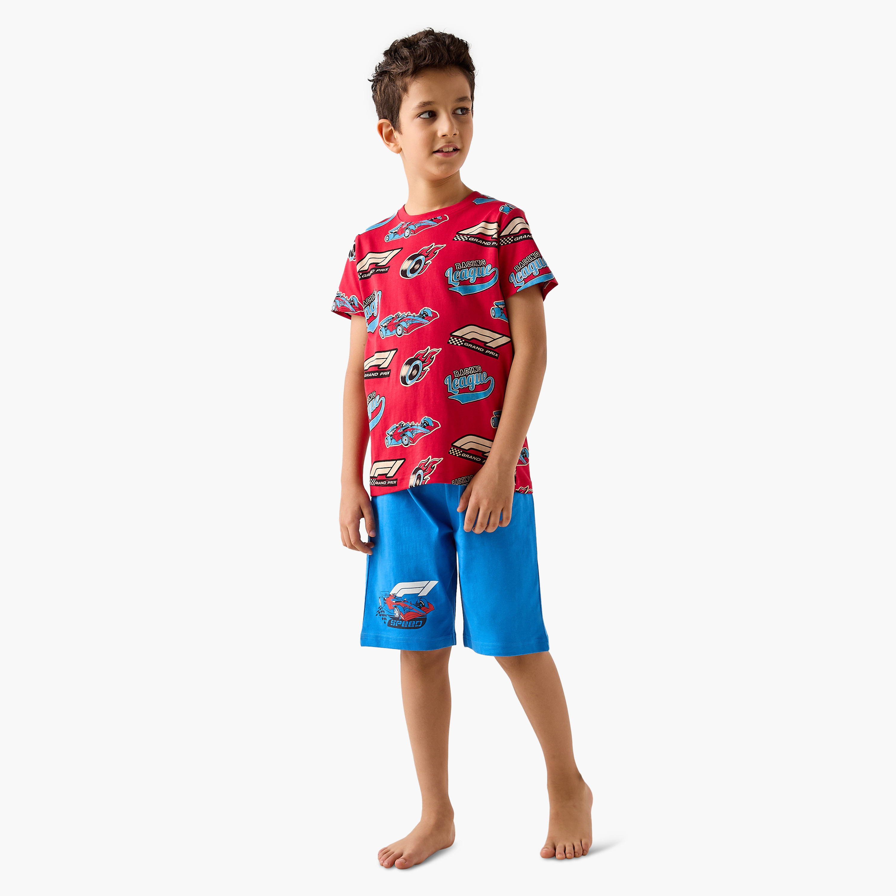 Juniors Race Car Print T-shirt and Shorts Set-boys-clothing-nightwear-image-1