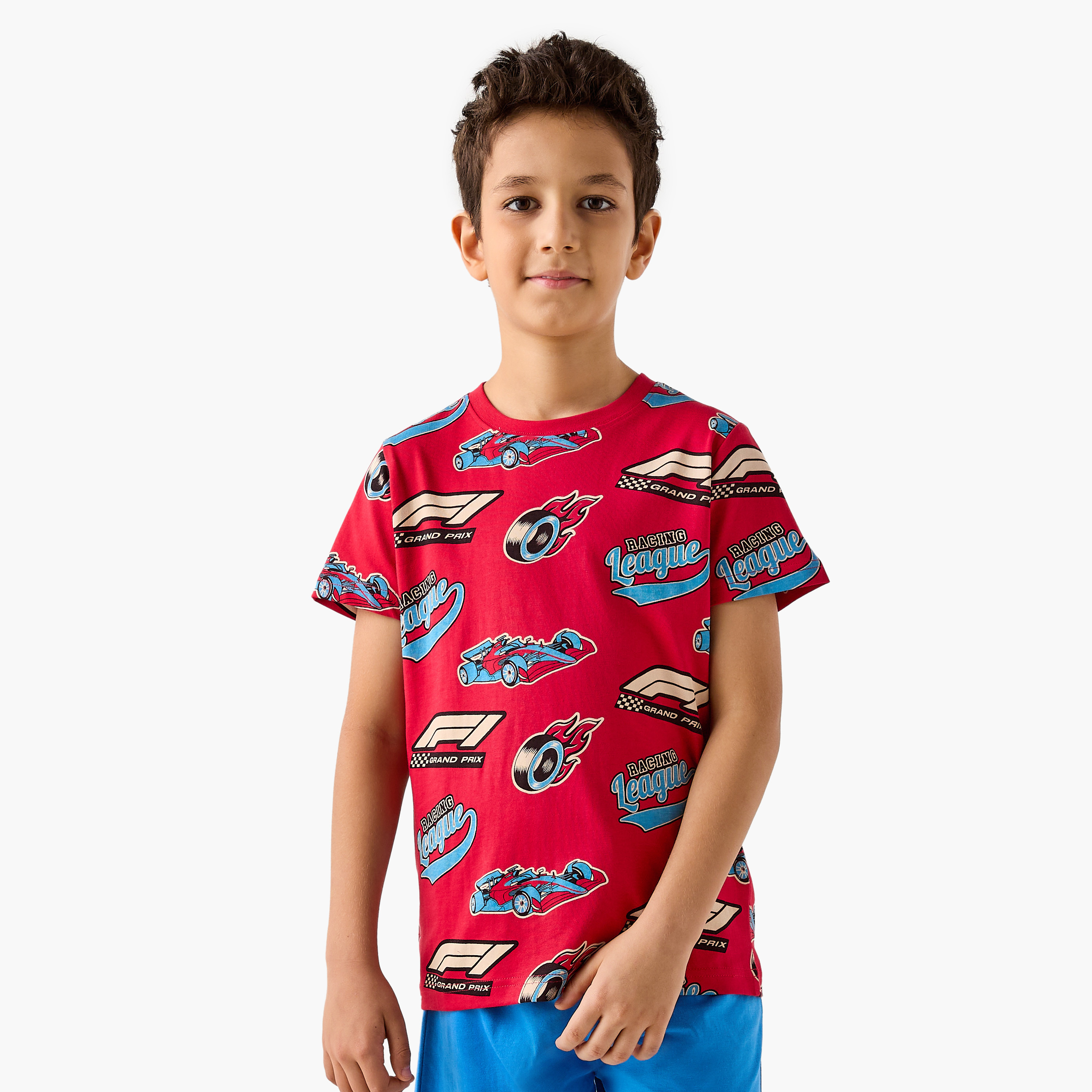 Juniors Race Car Print T-shirt and Shorts Set-boys-clothing-nightwear-image-2