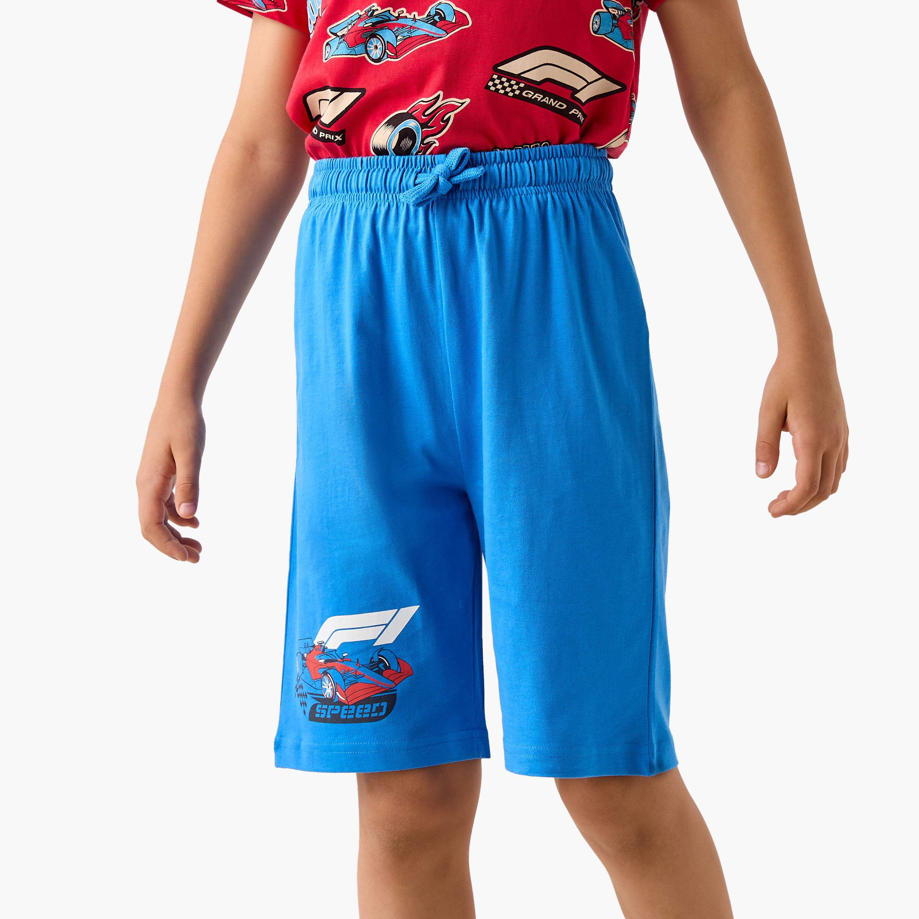 Juniors Race Car Print T-shirt and Shorts Set-boys-clothing-nightwear-image-3
