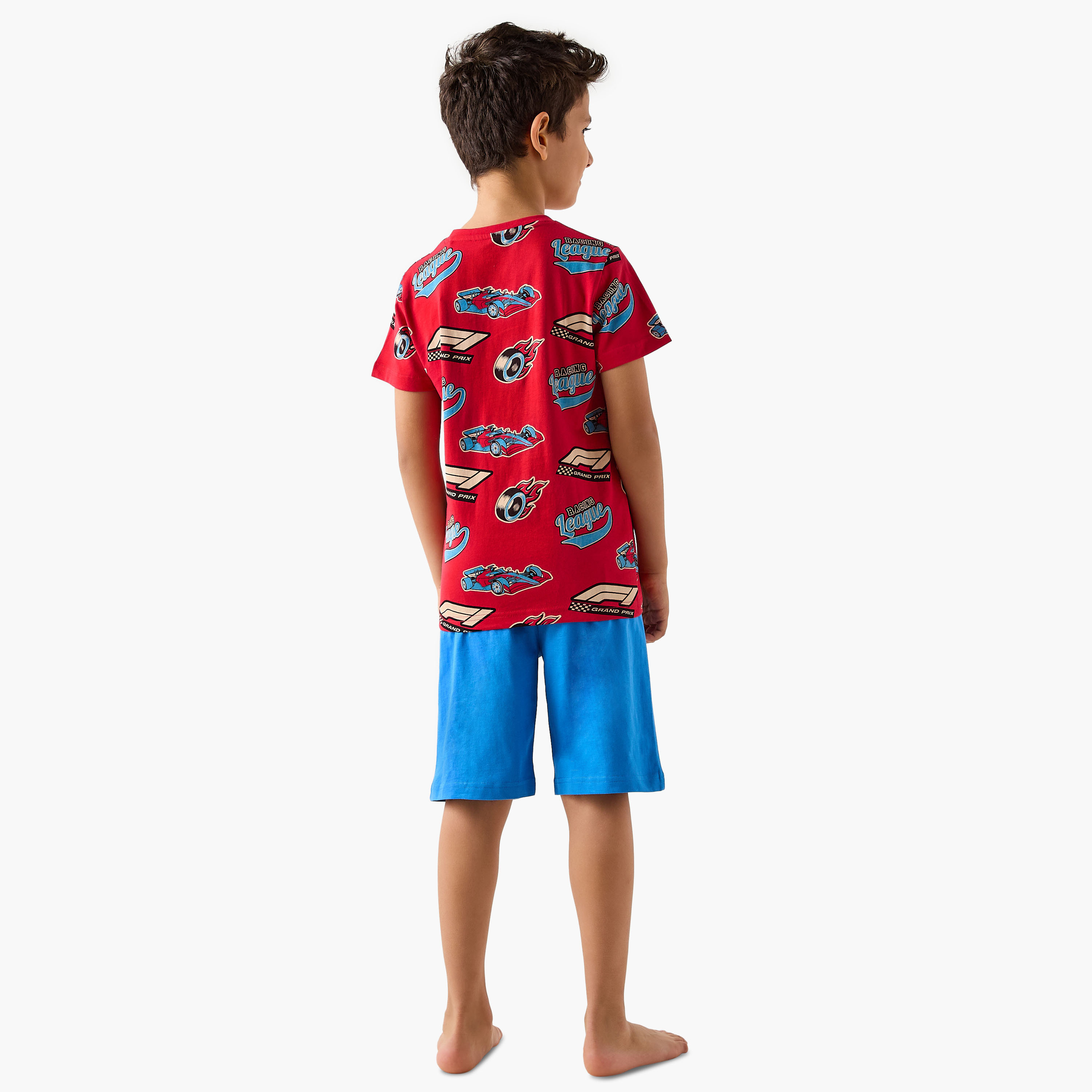 Juniors Race Car Print T-shirt and Shorts Set-boys-clothing-nightwear-image-4