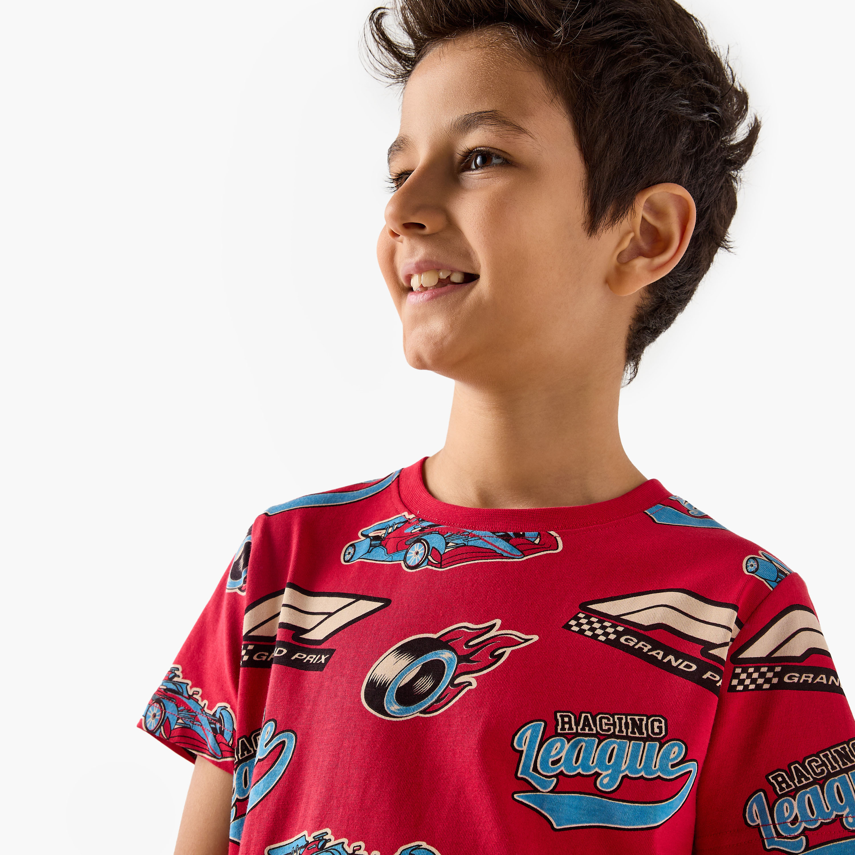Juniors Race Car Print T-shirt and Shorts Set-boys-clothing-nightwear-image-5