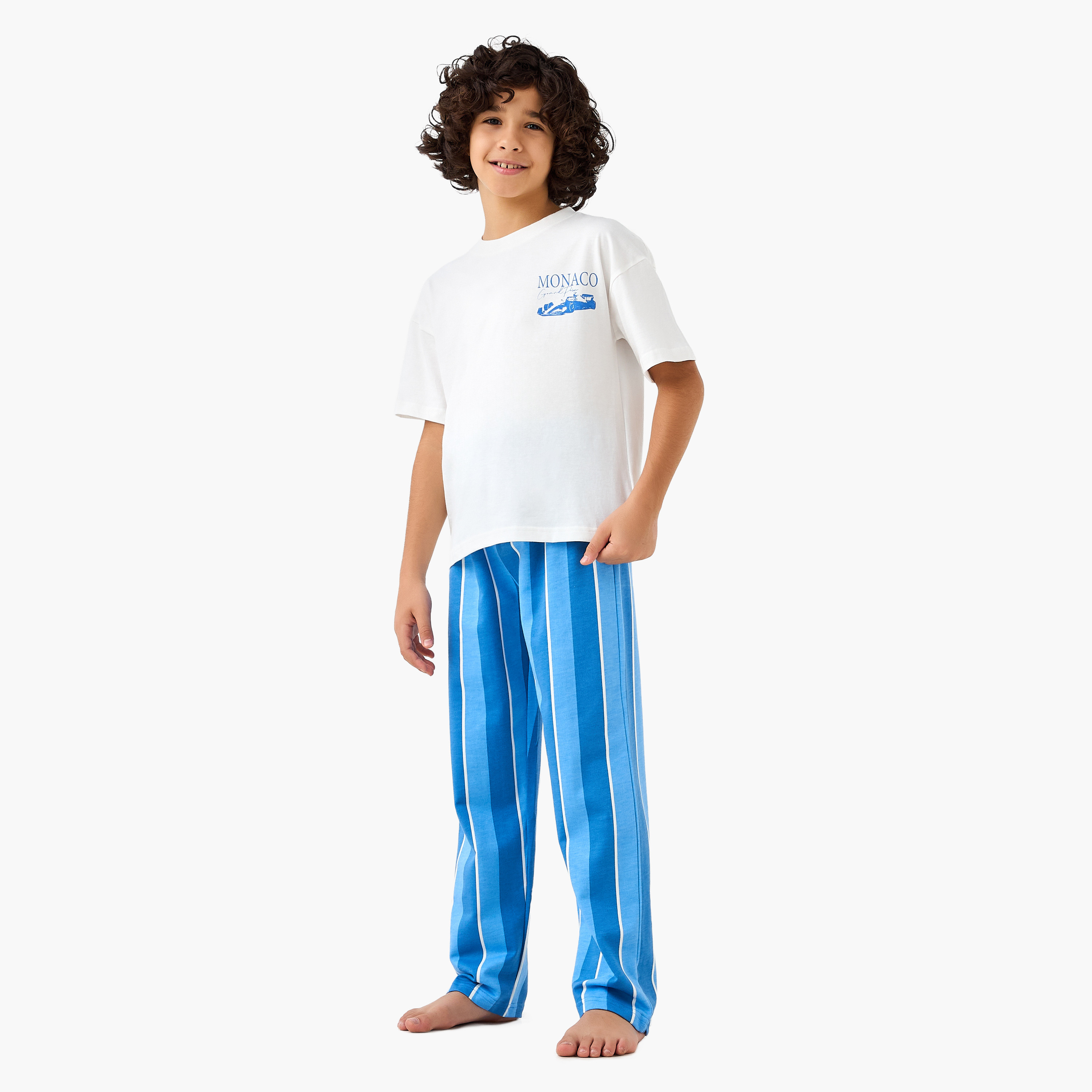 Juniors Printed T-shirt and Striped Pyjama Set-boys-clothing-nightwear-image-1