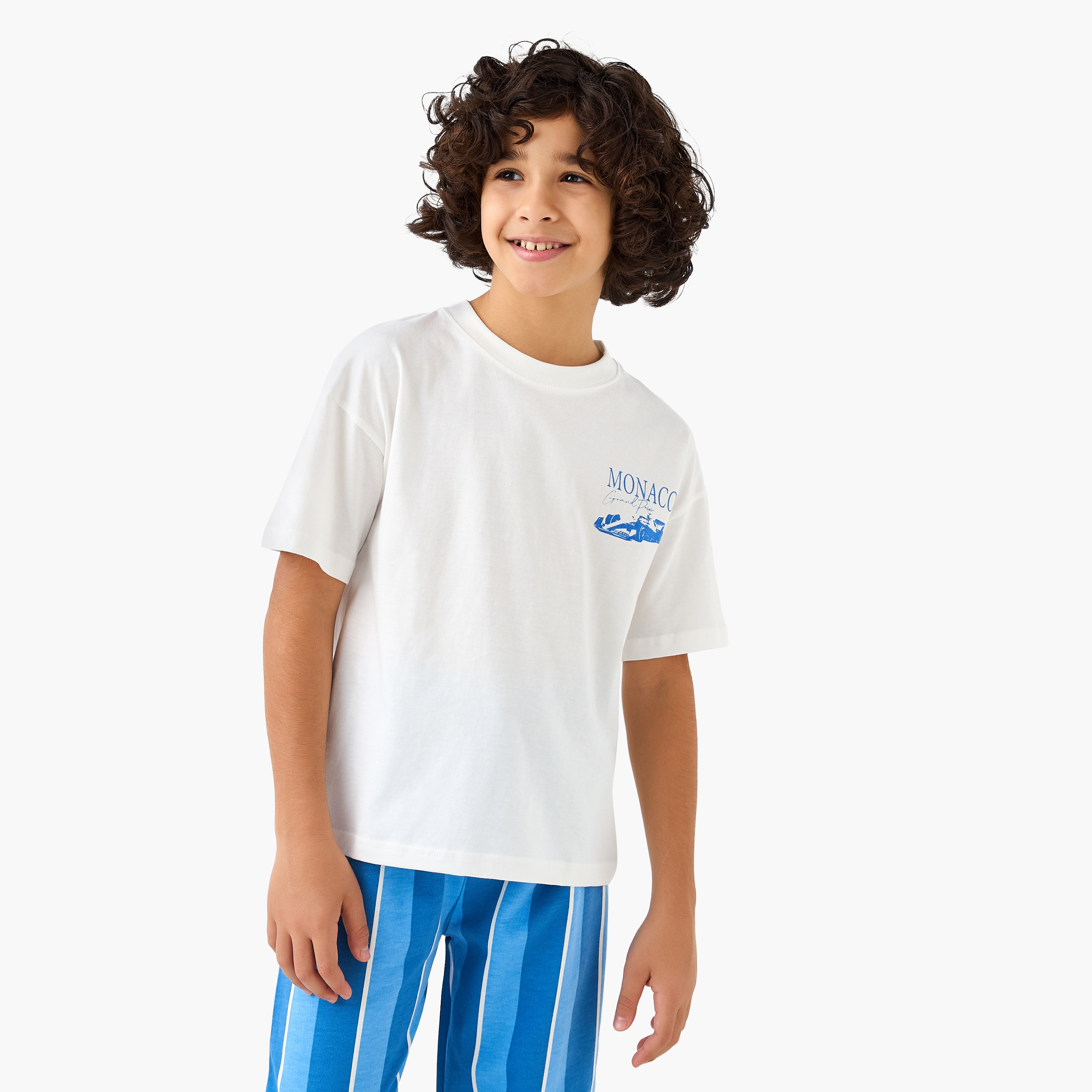 Juniors Printed T-shirt and Striped Pyjama Set-boys-clothing-nightwear-image-2