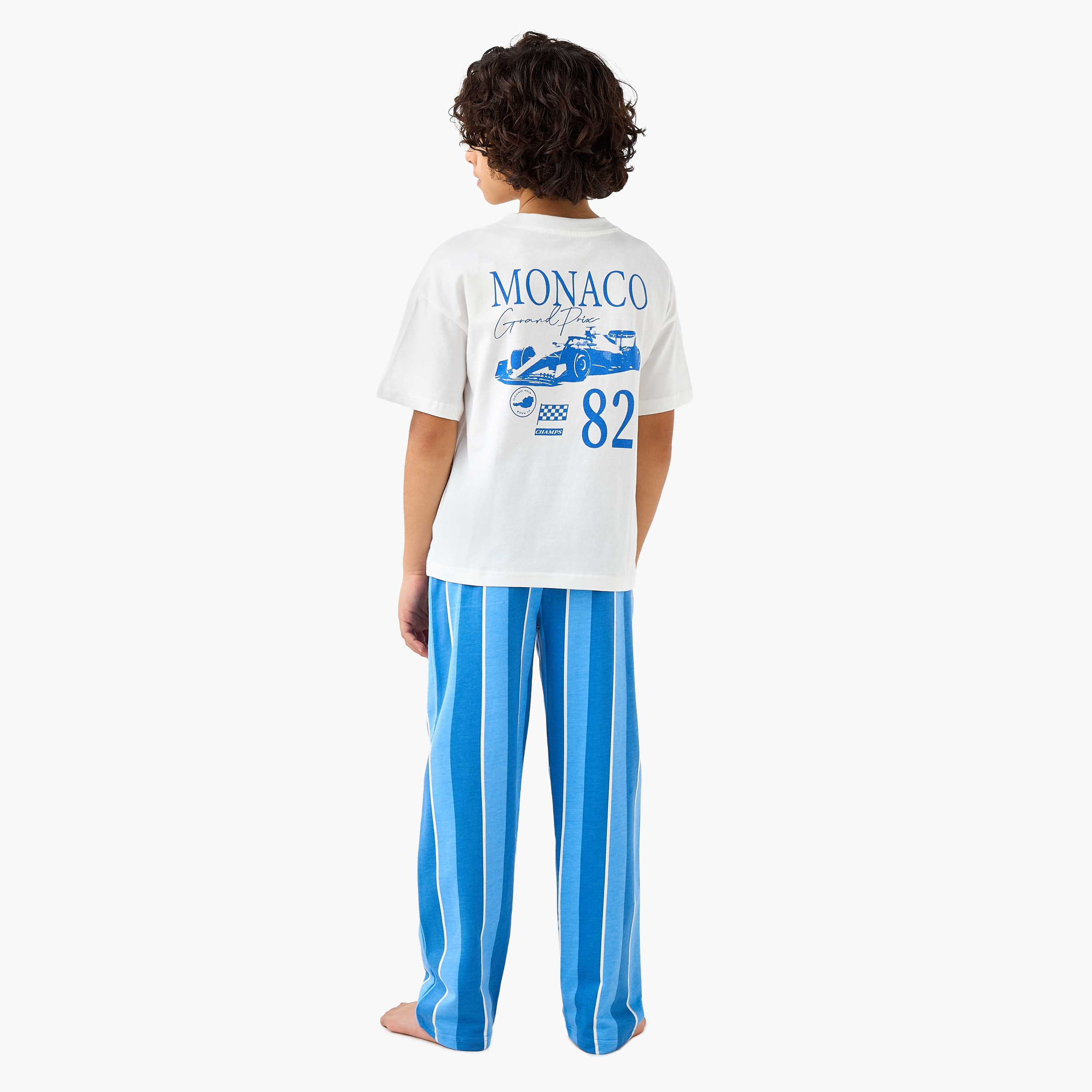 Juniors Printed T-shirt and Striped Pyjama Set-boys-clothing-nightwear-image-4