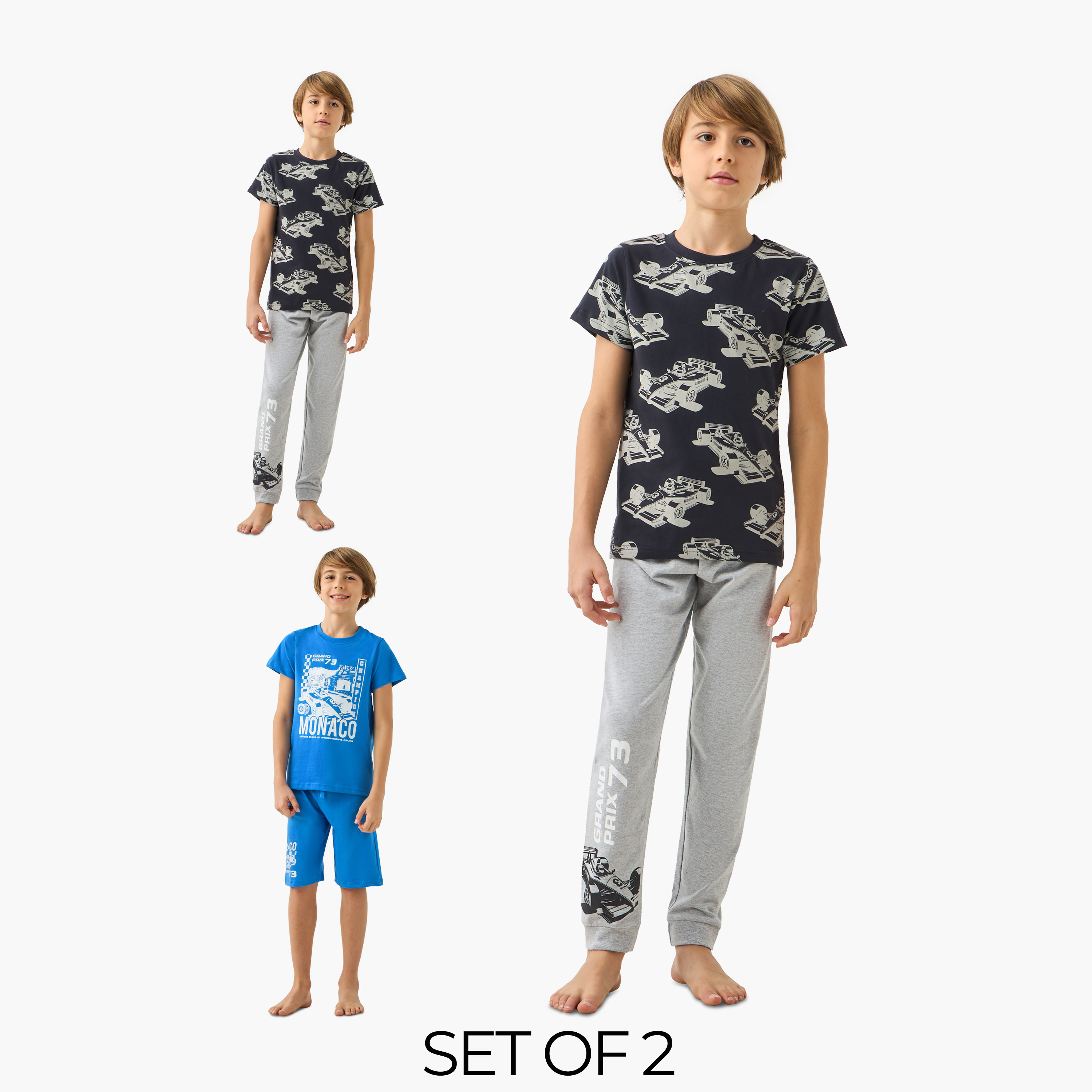 Juniors Racer Car Print T-shirt and Pyjama - Set of 2-boys-clothing-nightwear-image-1