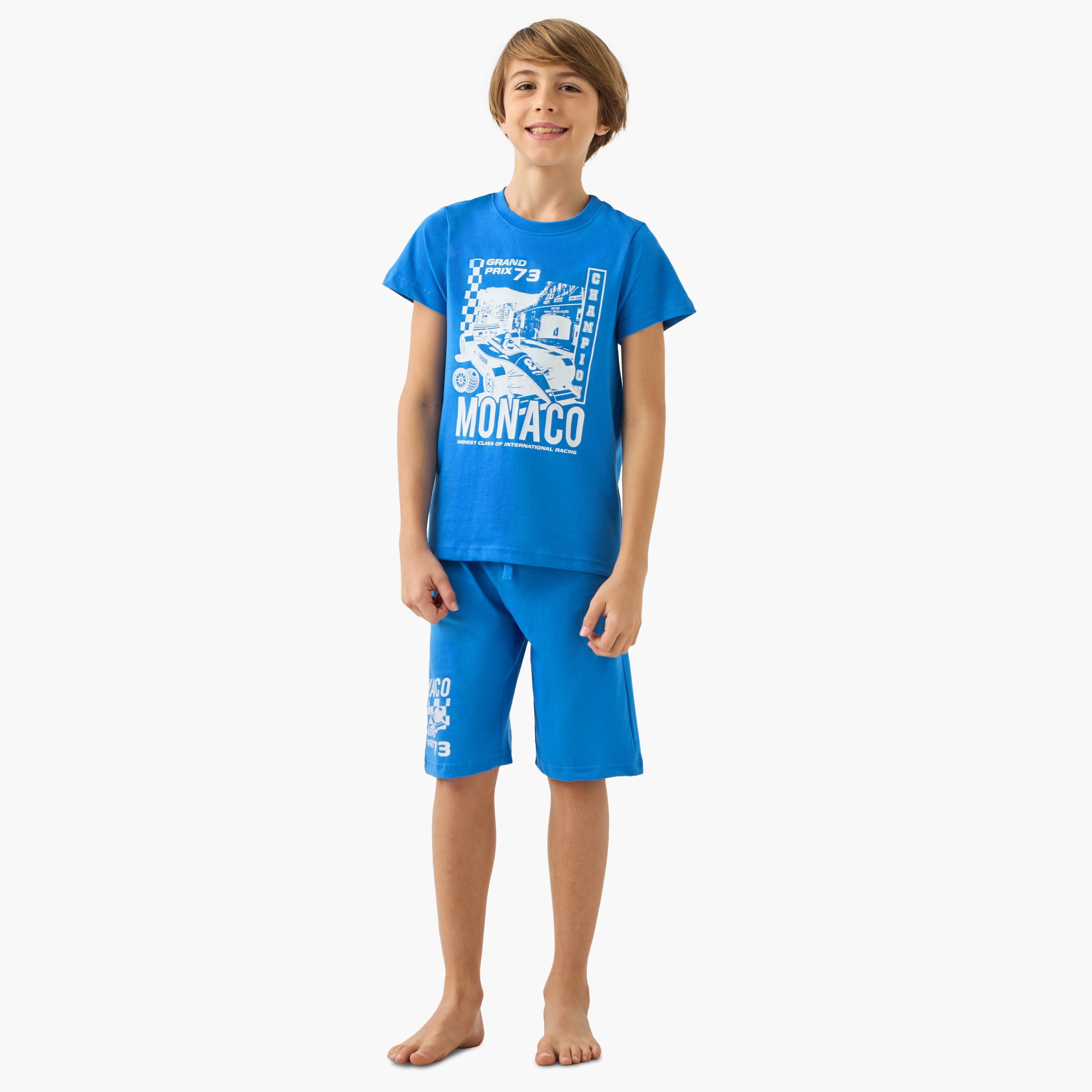 Juniors Racer Car Print T-shirt and Pyjama - Set of 2-boys-clothing-nightwear-image-2